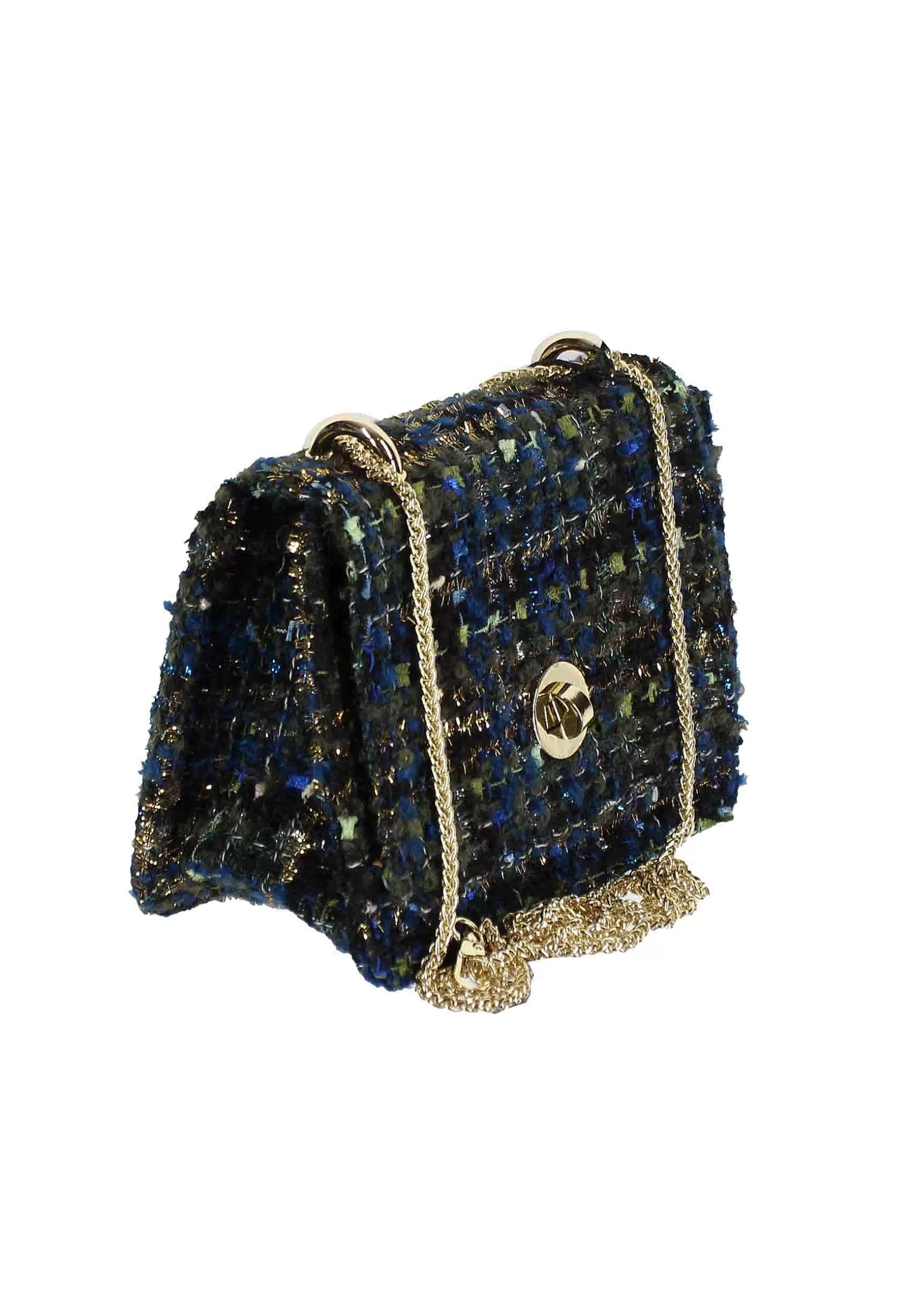 Pochette Donna In Lana Blu A Fantasia Con Tracolla In Catena*Kassiopea Hot