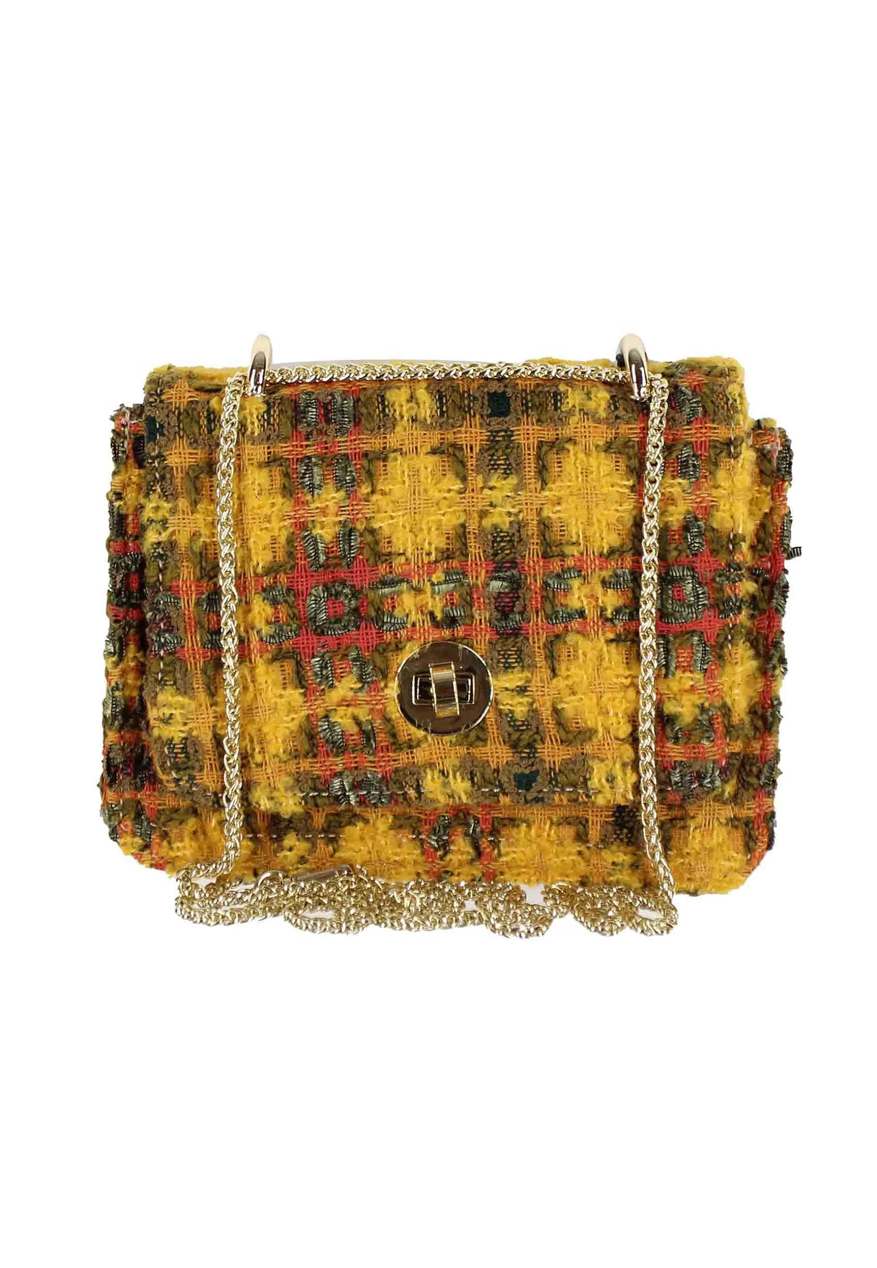 Pochette Donna In Lana Senape A Fantasia Con Tracolla In Catena*Kassiopea Cheap