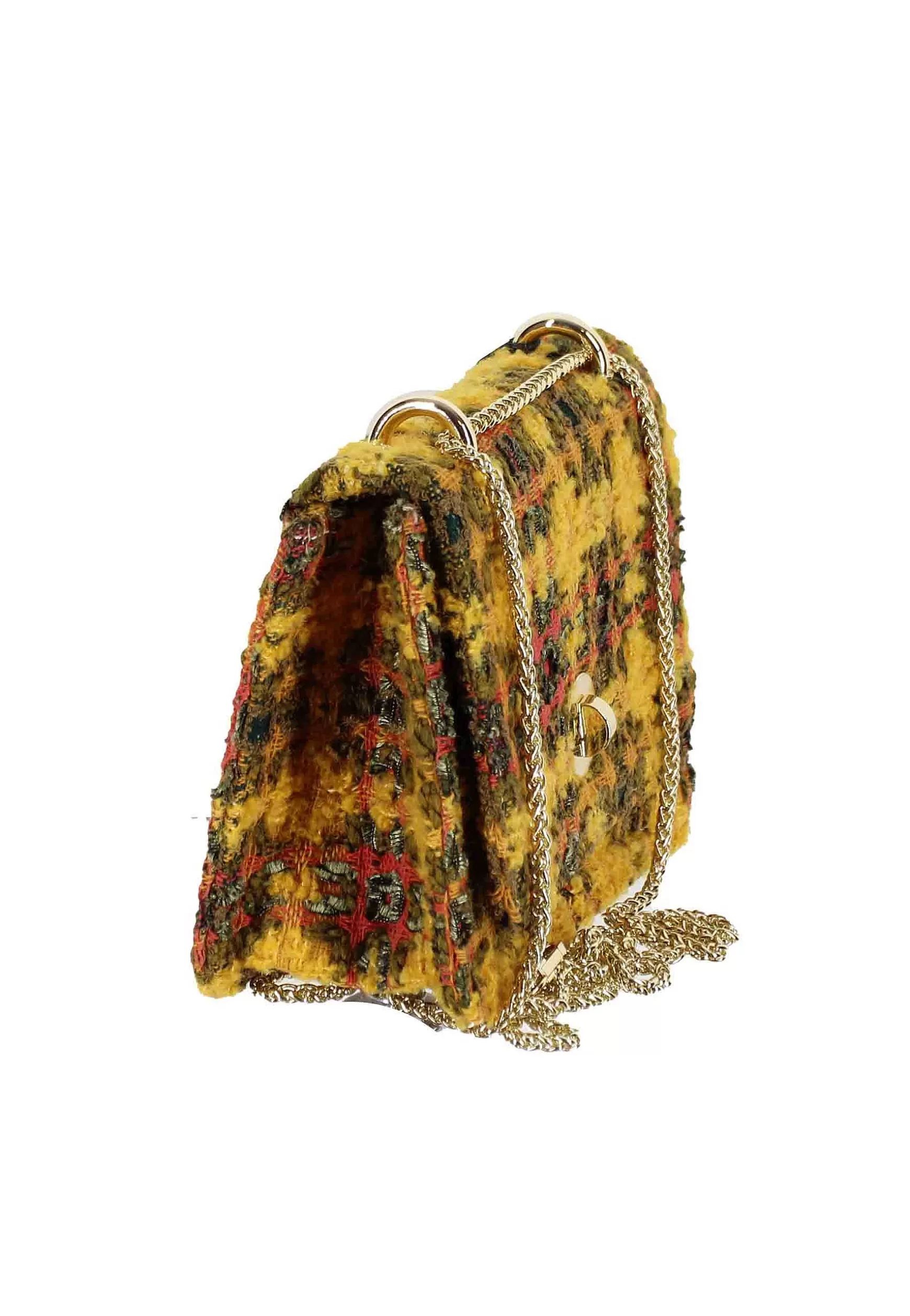 Pochette Donna In Lana Senape A Fantasia Con Tracolla In Catena*Kassiopea Cheap