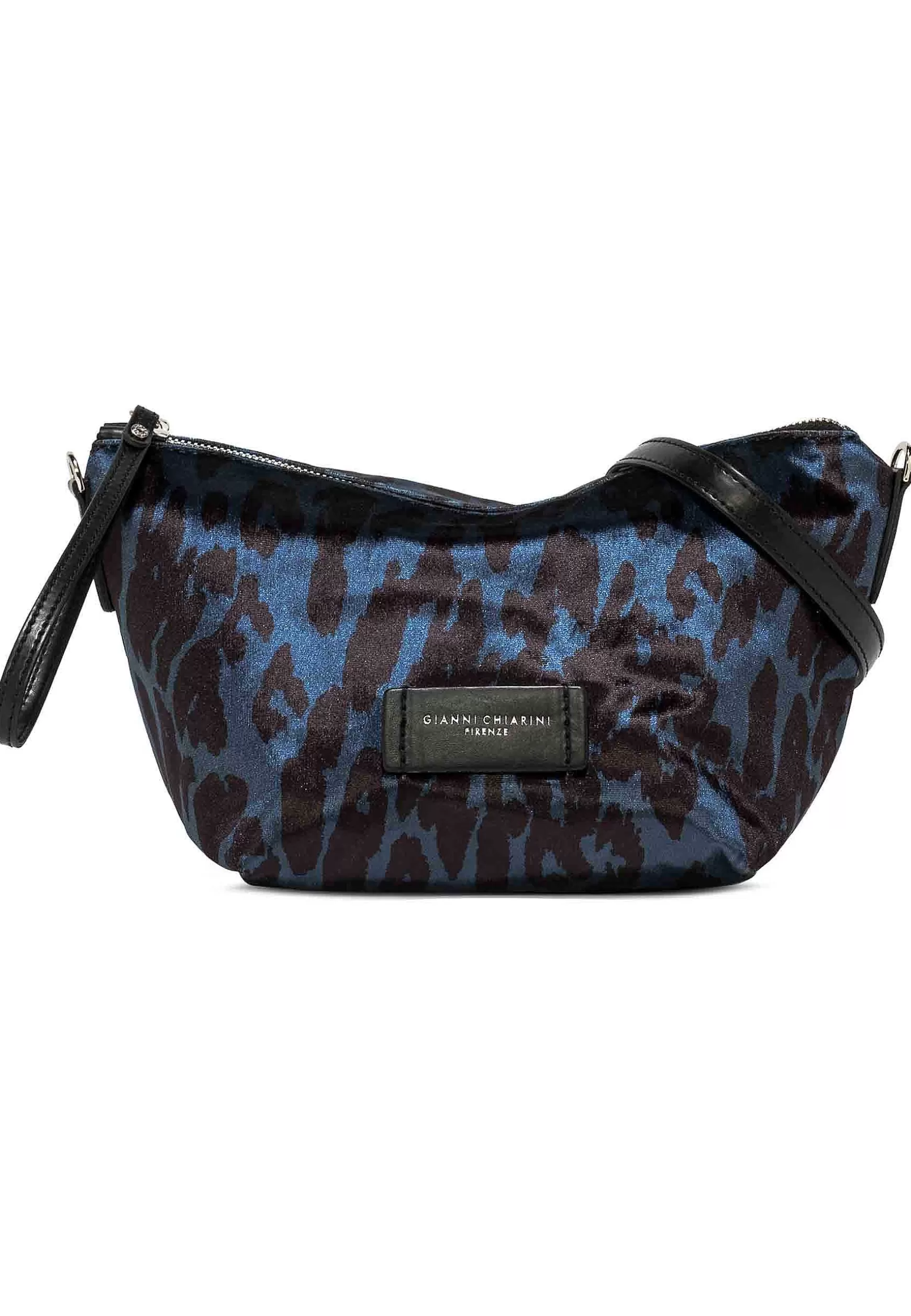 Pochette Donna In Tessuto Animalier Blu Con Manico E Tracolla In Pelle*Gianni Chiarini New