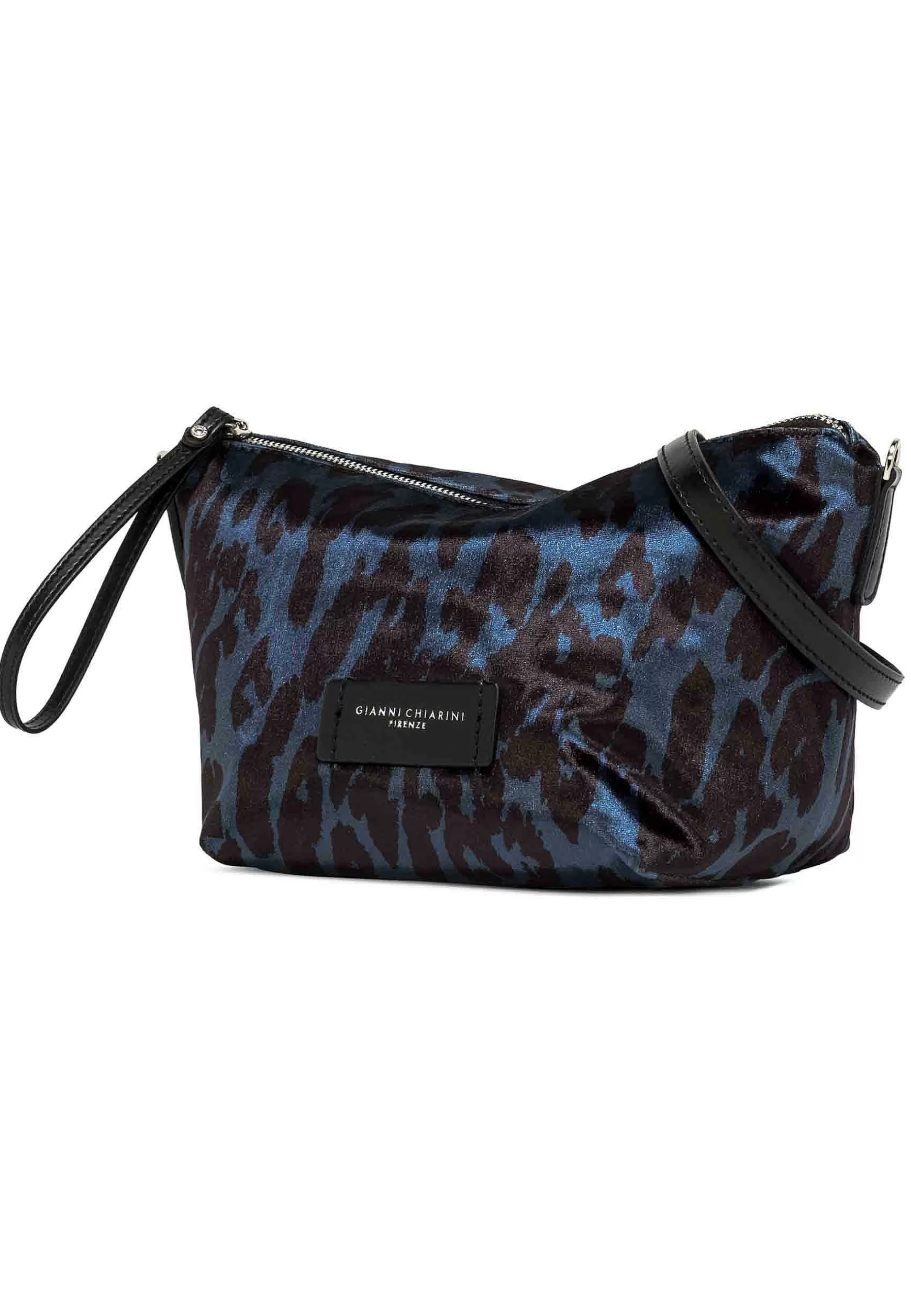 Pochette Donna In Tessuto Animalier Blu Con Manico E Tracolla In Pelle*Gianni Chiarini New