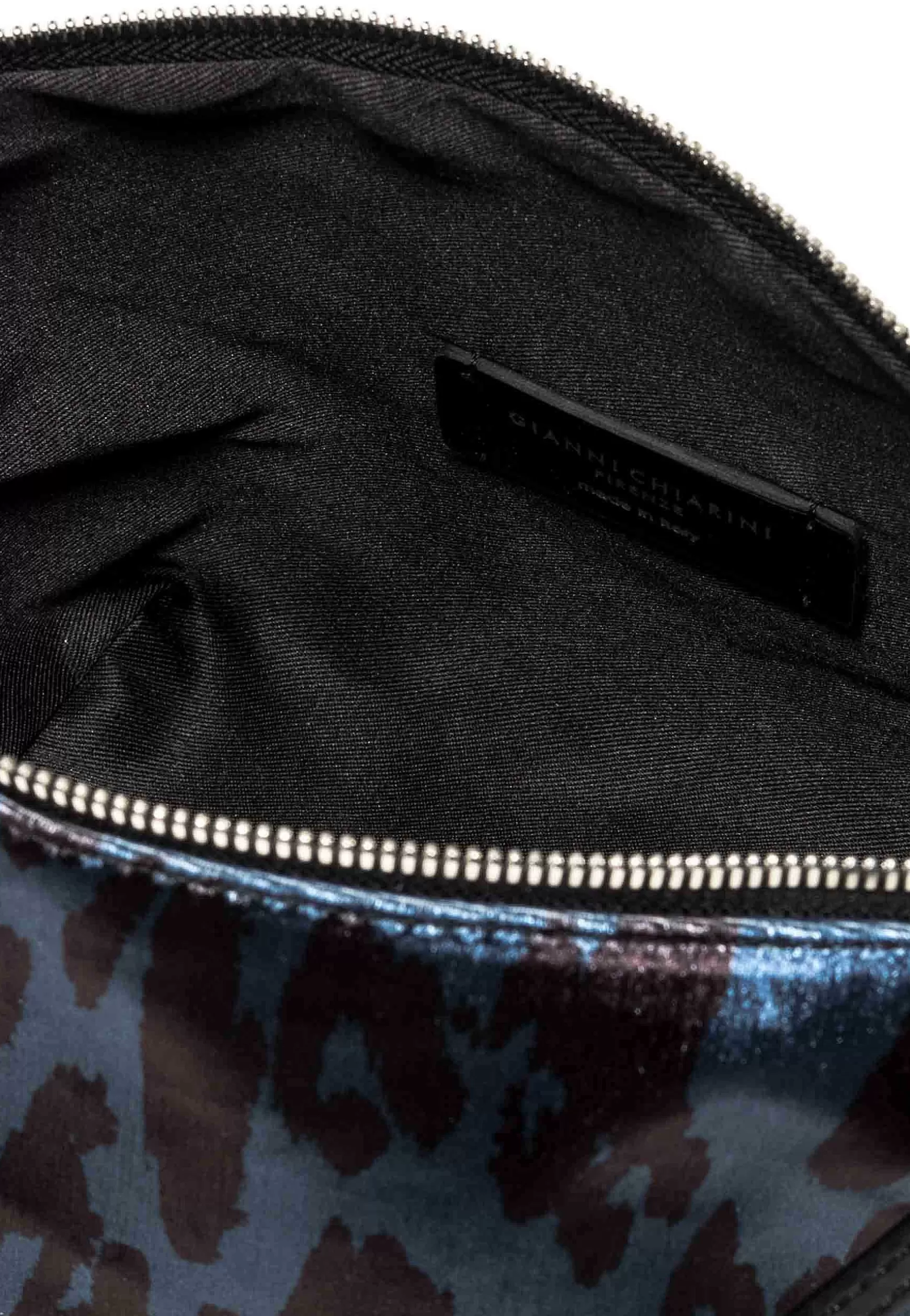 Pochette Donna In Tessuto Animalier Blu Con Manico E Tracolla In Pelle*Gianni Chiarini New