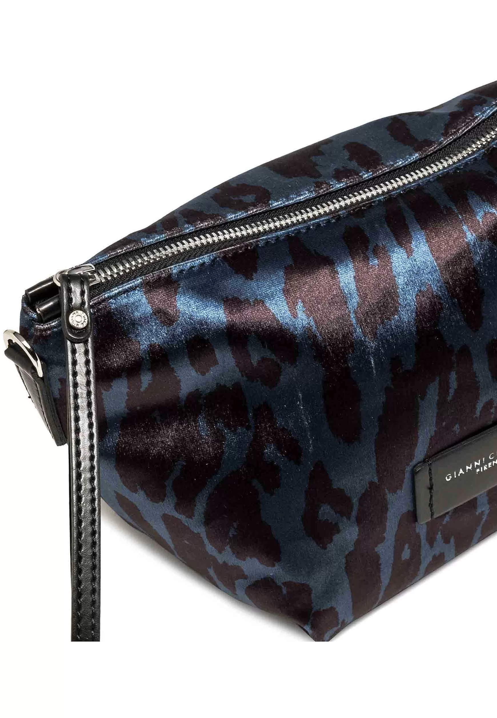 Pochette Donna In Tessuto Animalier Blu Con Manico E Tracolla In Pelle*Gianni Chiarini New