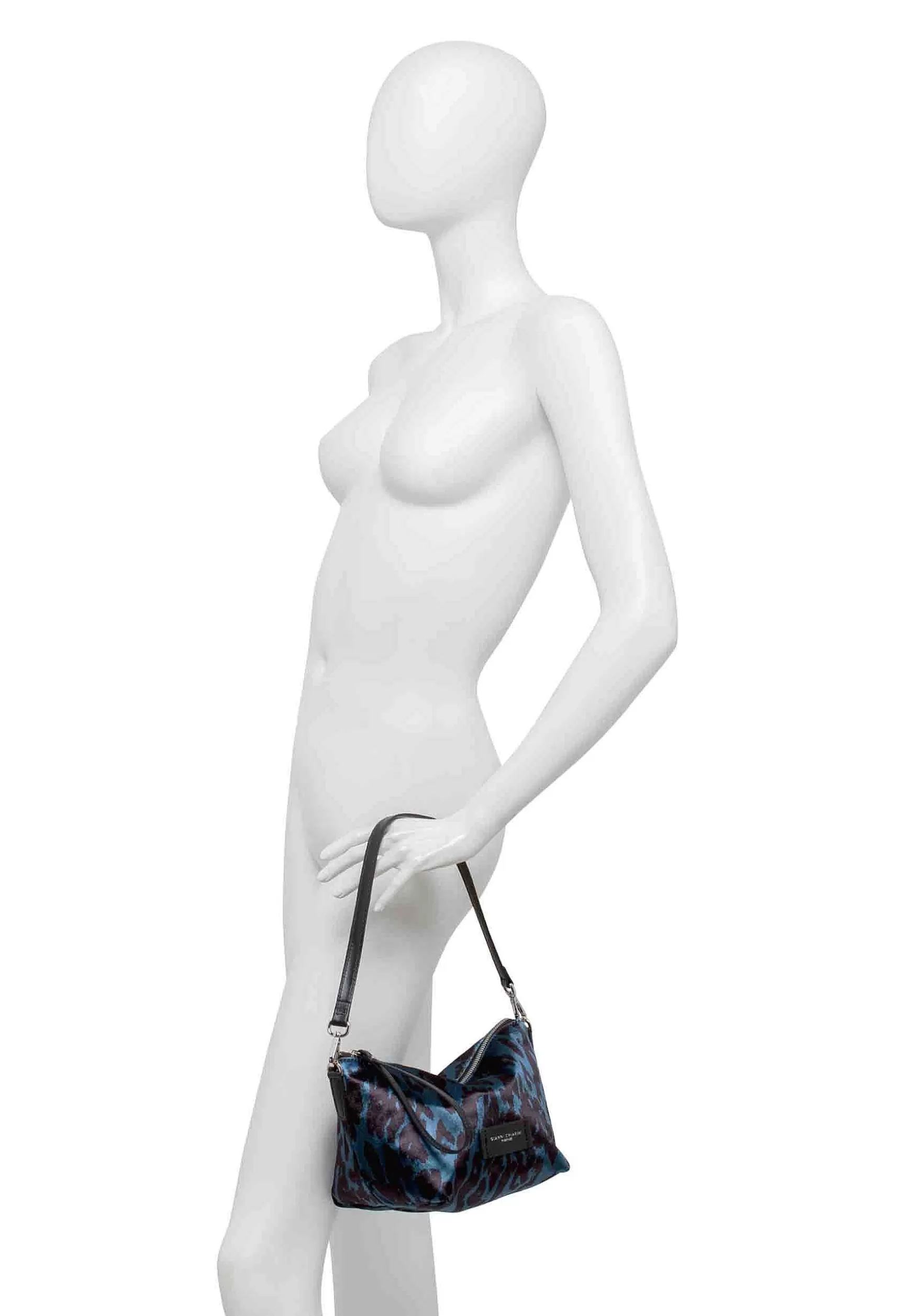 Pochette Donna In Tessuto Animalier Blu Con Manico E Tracolla In Pelle*Gianni Chiarini New