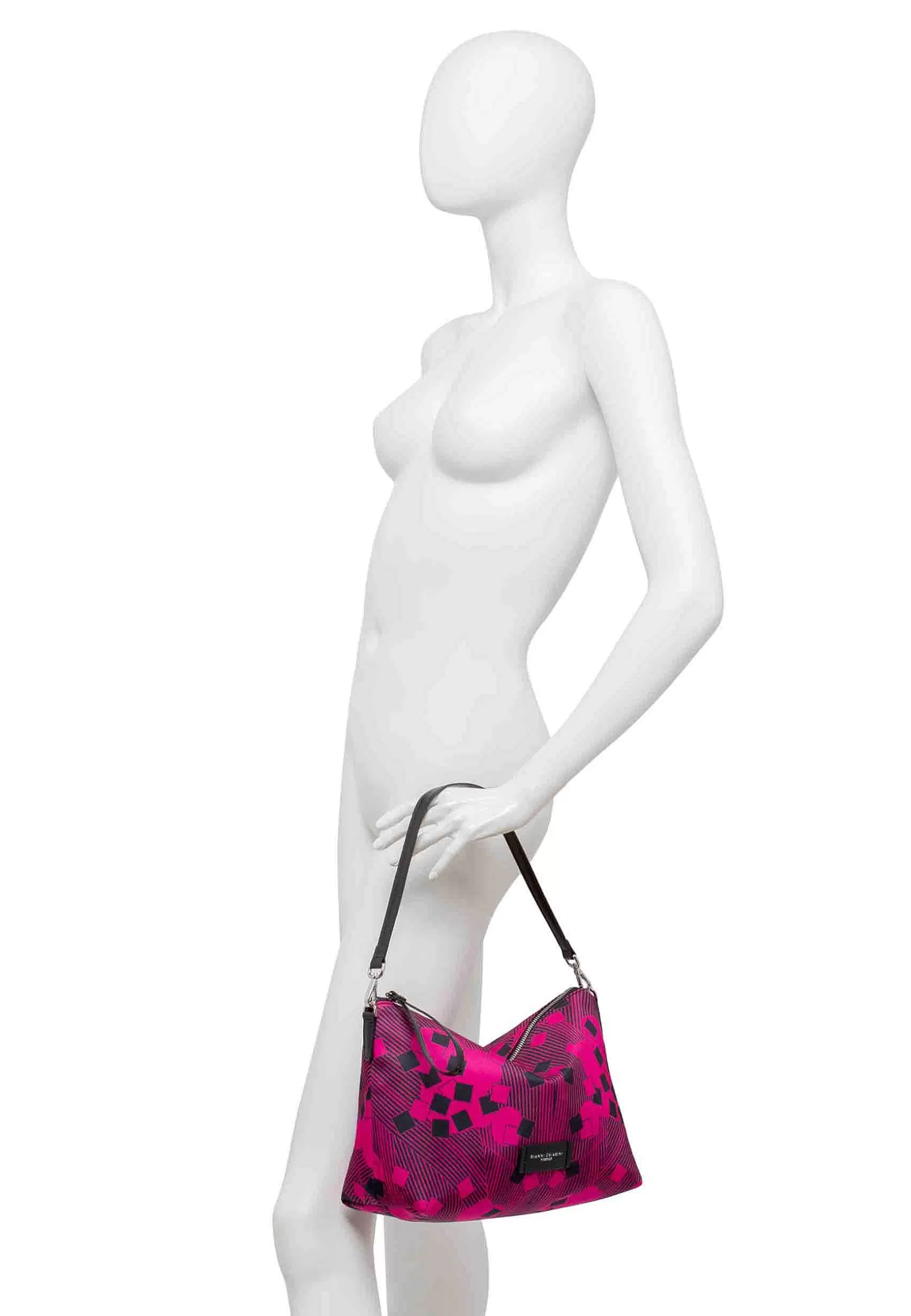 Pochette Grande Donna In Tessuto Fuxia A Fantasia Con Manico E Tracolla In Pelle*Gianni Chiarini Clearance