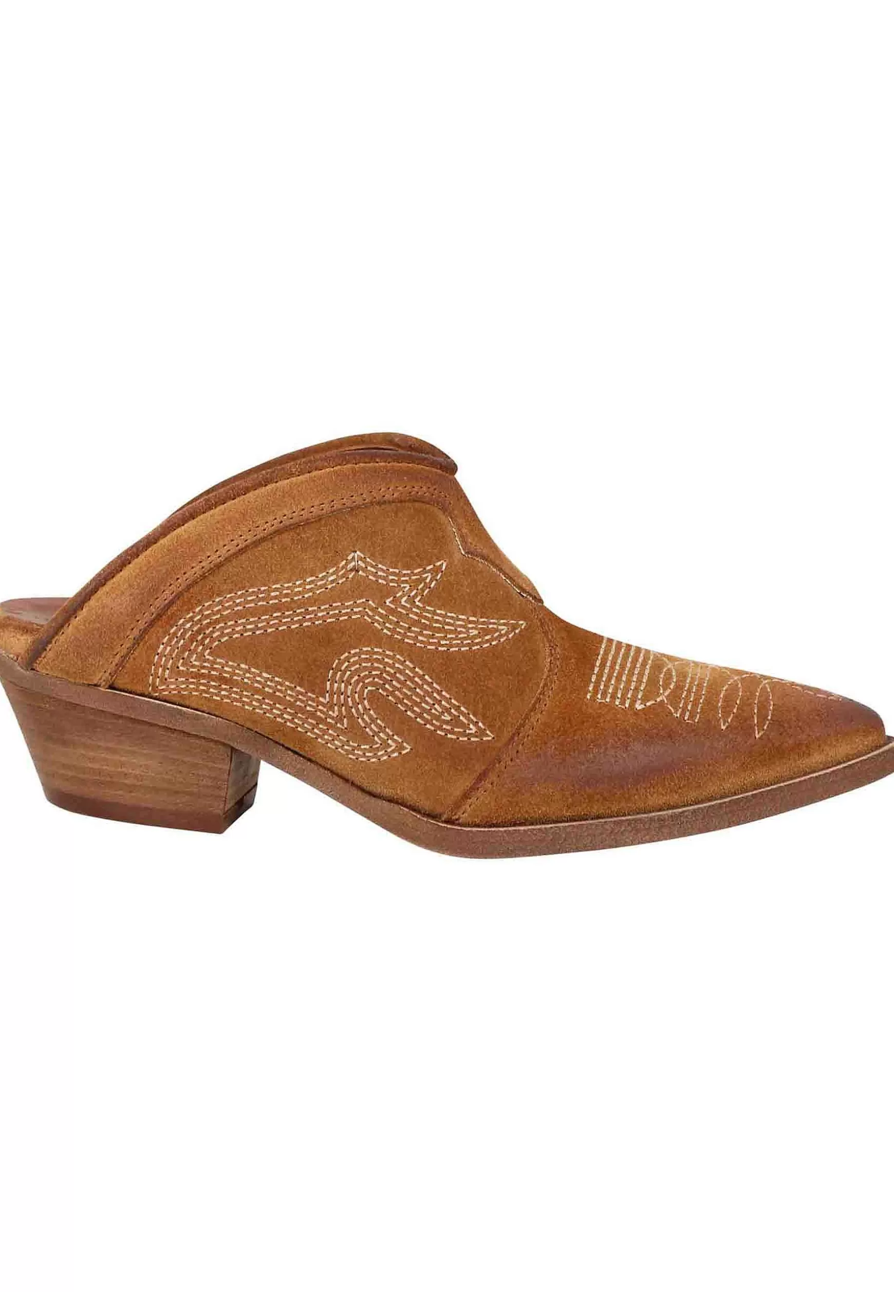 Sabot Donna In Camoscio Ingrassato Cuoio Con Cuciture In Contrasto*Zoe Outlet