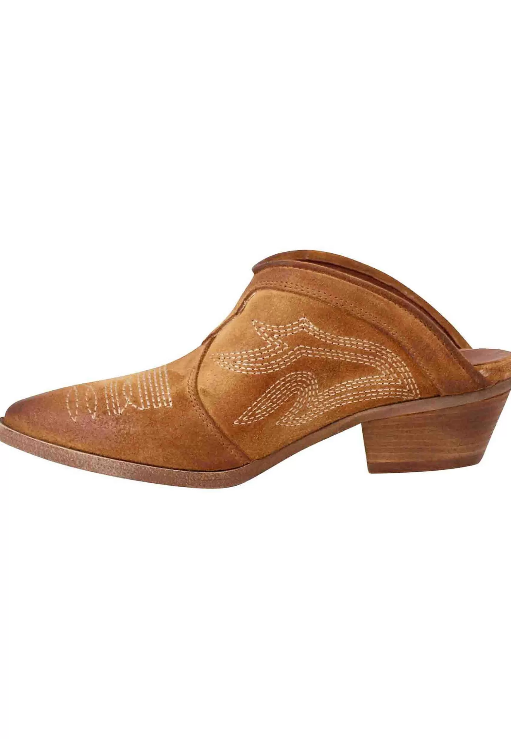 Sabot Donna In Camoscio Ingrassato Cuoio Con Cuciture In Contrasto*Zoe Outlet