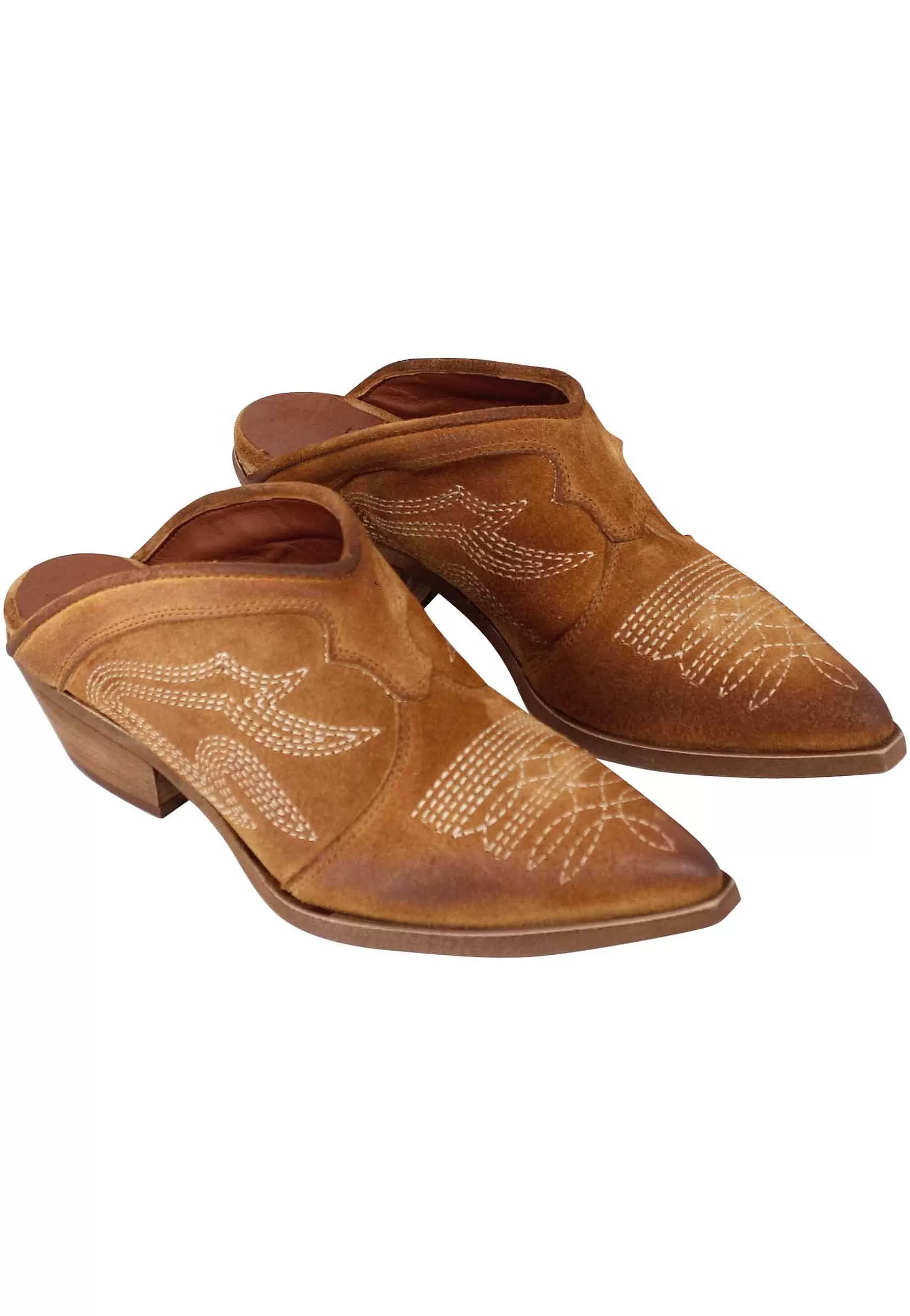 Sabot Donna In Camoscio Ingrassato Cuoio Con Cuciture In Contrasto*Zoe Outlet