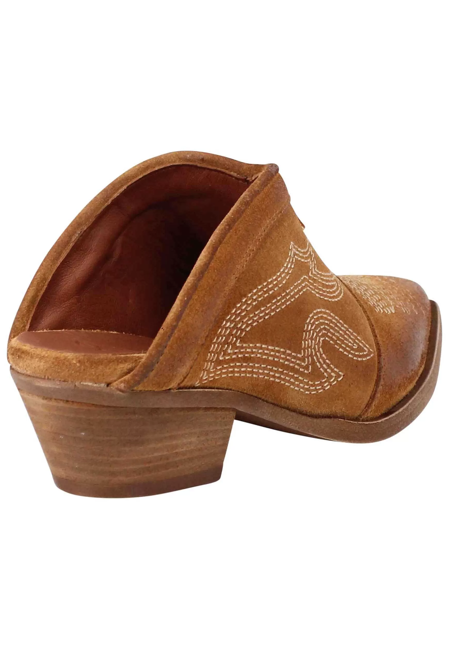 Sabot Donna In Camoscio Ingrassato Cuoio Con Cuciture In Contrasto*Zoe Outlet