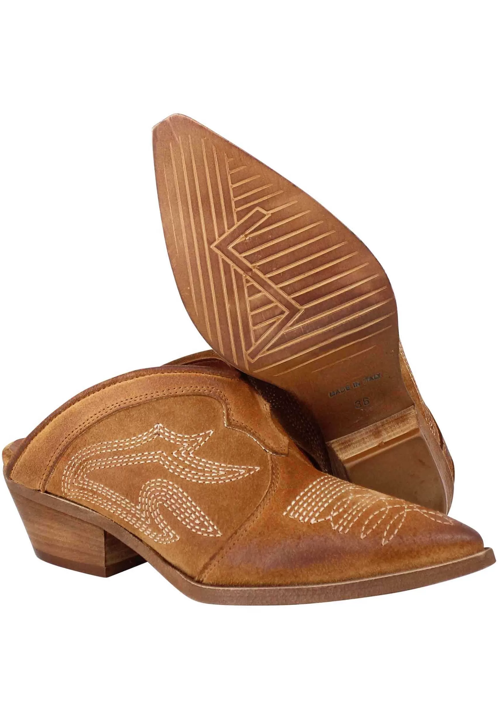 Sabot Donna In Camoscio Ingrassato Cuoio Con Cuciture In Contrasto*Zoe Outlet