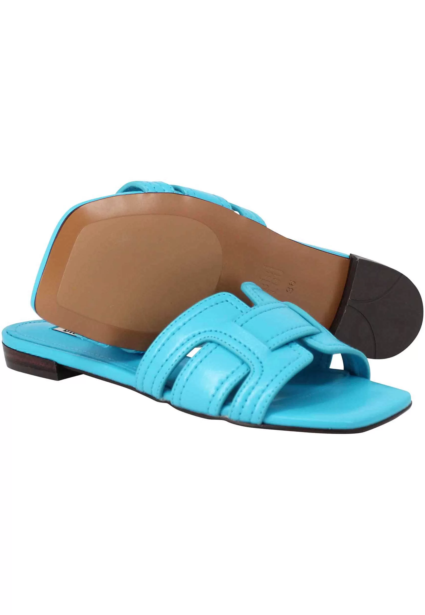 Sandali Bassi Cremes Donna In Pelle Turchese E Punta Quadra*Bibi Lou Best