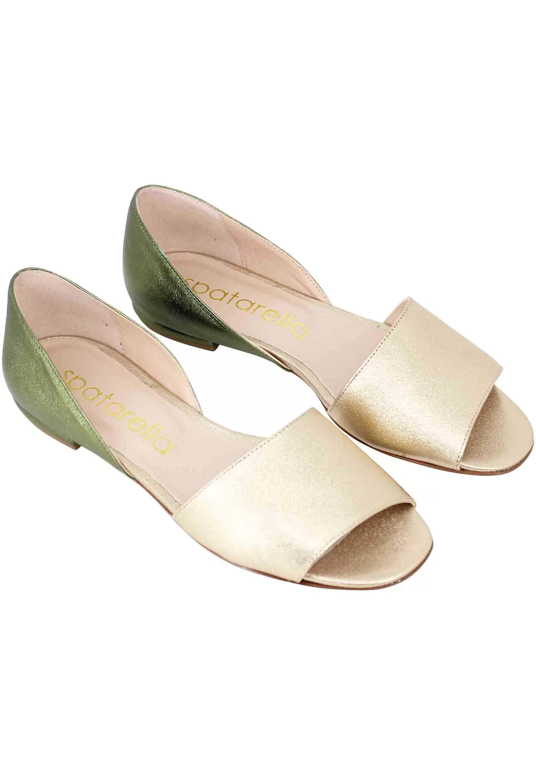 Sandali Bassi Donna Bicolore In Pelle Oro E Verde** Store