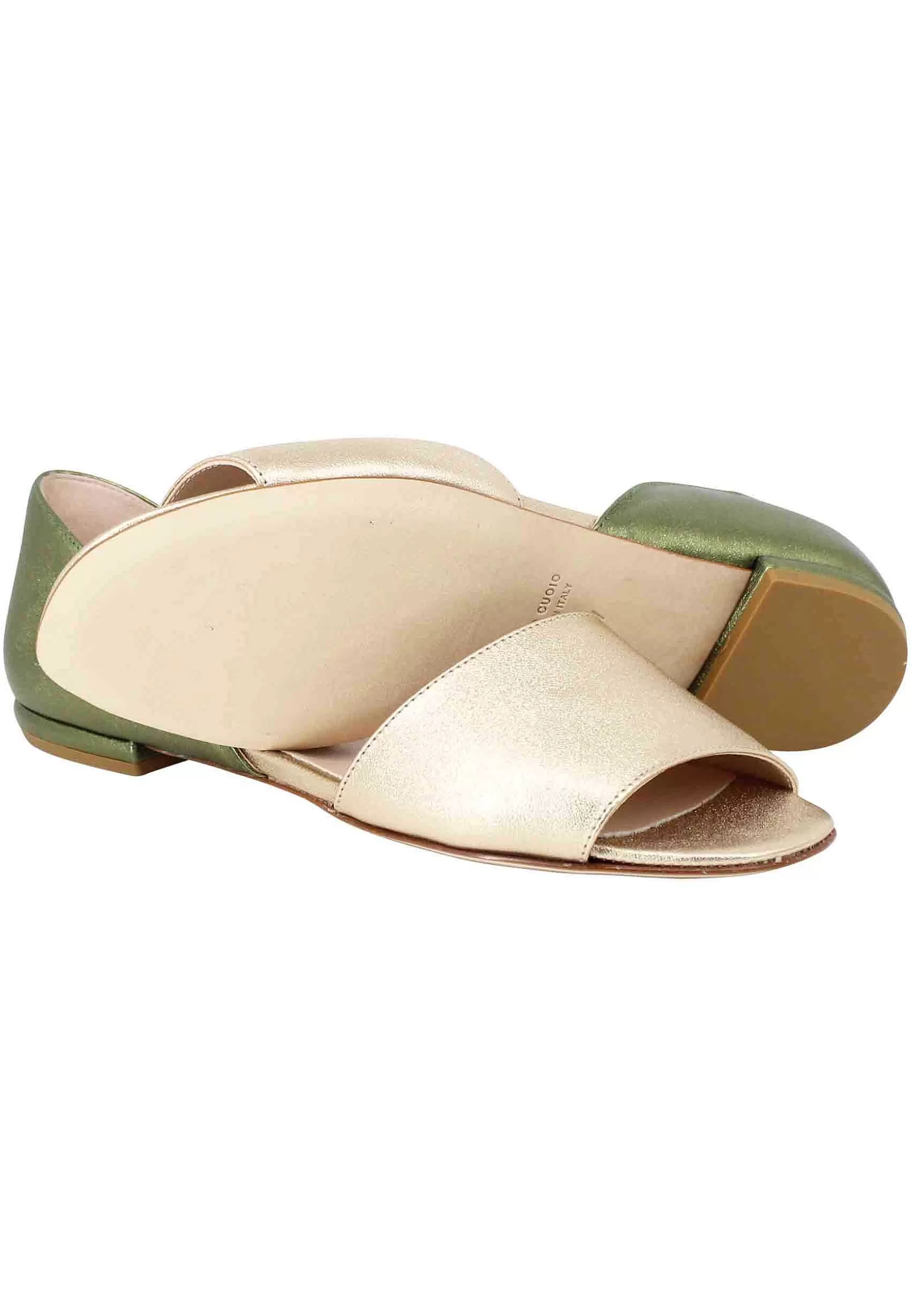 Sandali Bassi Donna Bicolore In Pelle Oro E Verde** Store