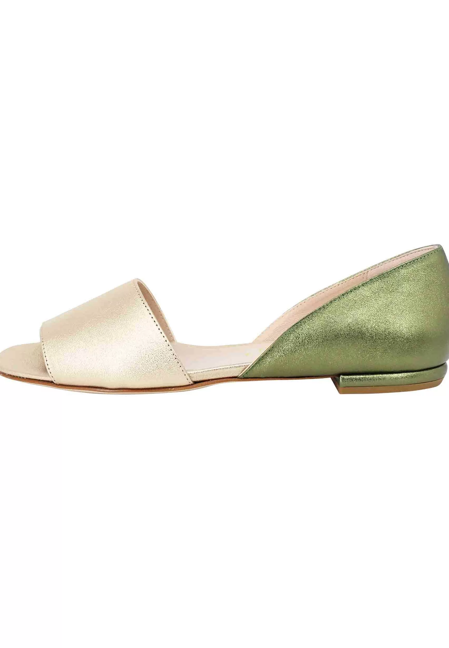 Sandali Bassi Donna Bicolore In Pelle Oro E Verde** Store