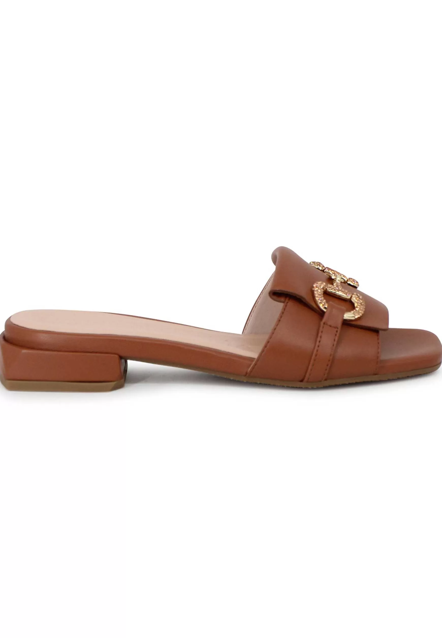 Sandali Bassi Donna In Pelle Cuoio Con Morsetto Gioiello*Lorenzo Mari Flash Sale
