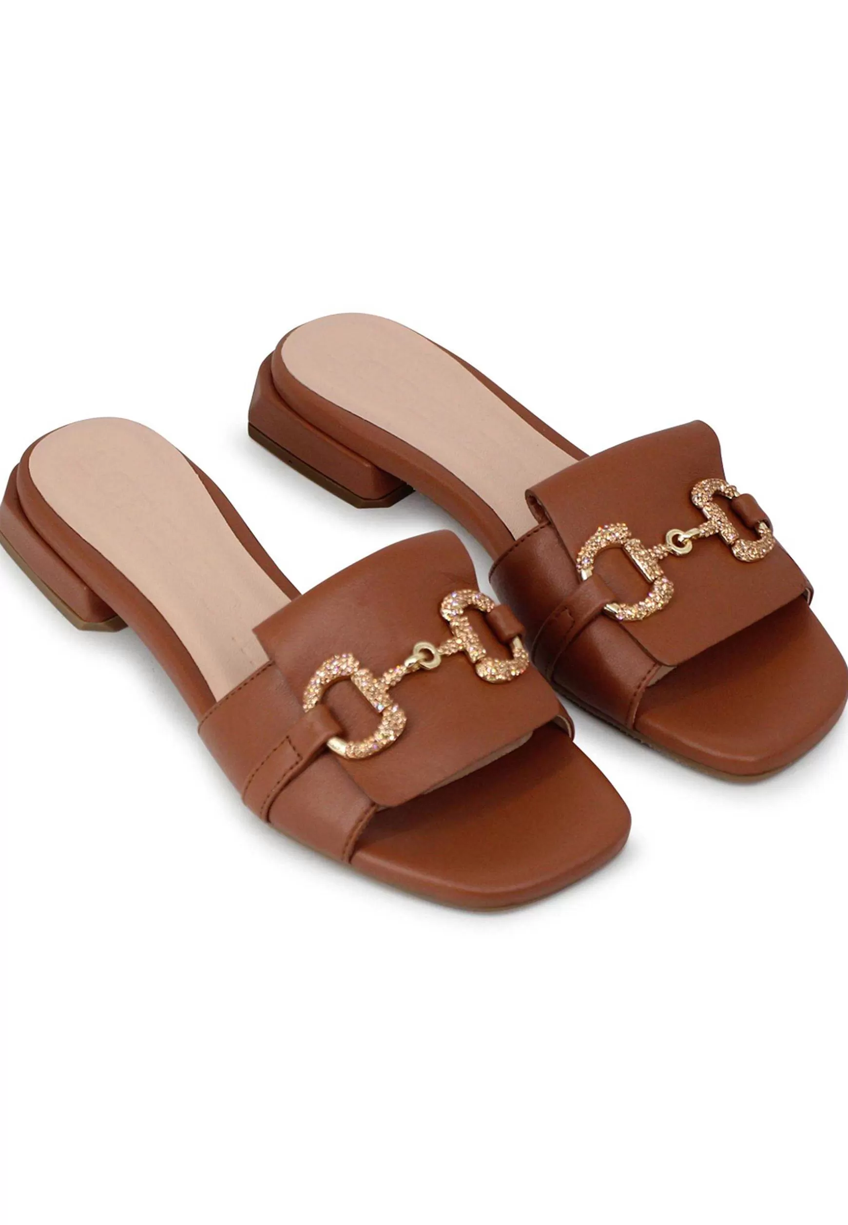 Sandali Bassi Donna In Pelle Cuoio Con Morsetto Gioiello*Lorenzo Mari Flash Sale