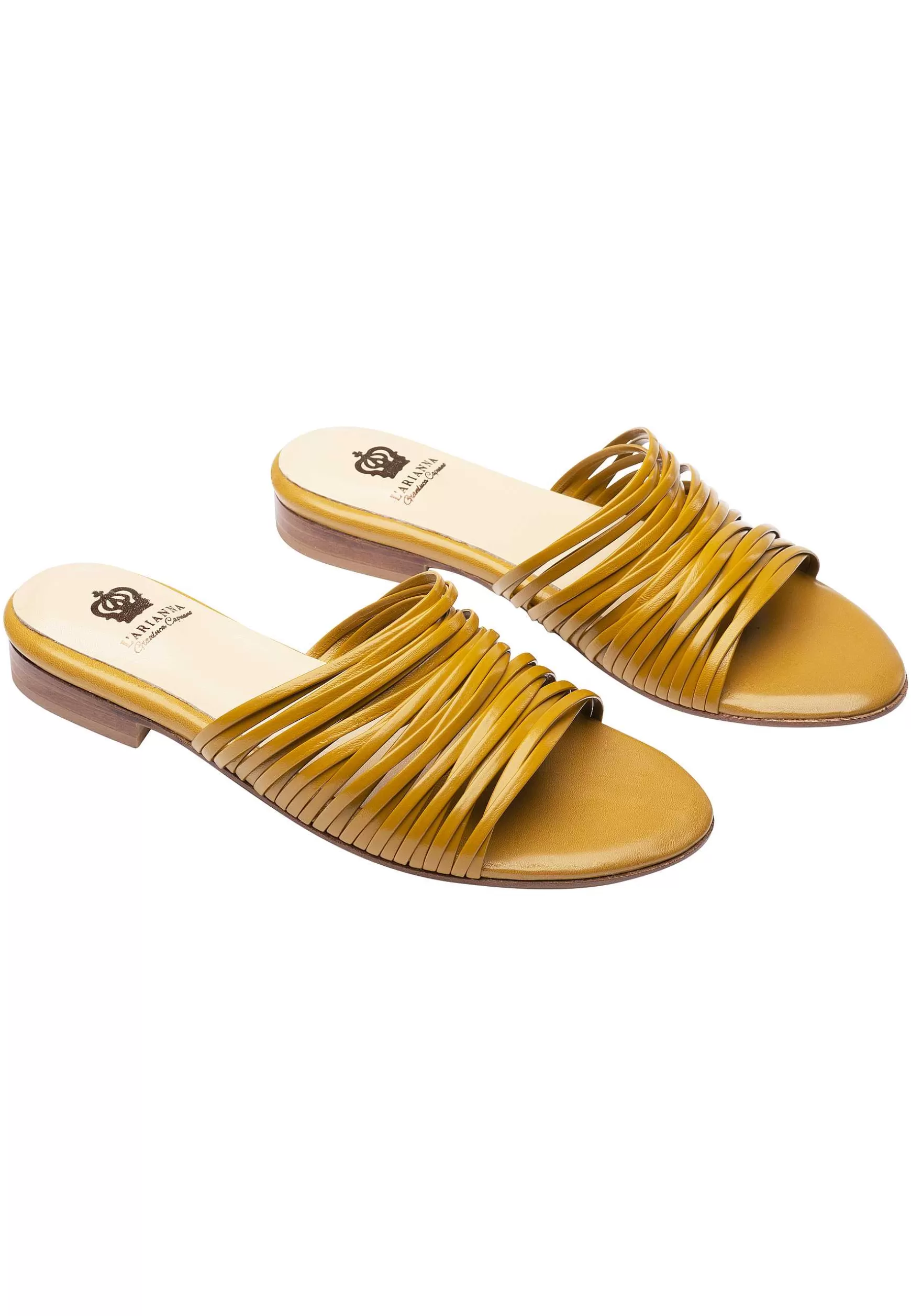 Sandai Bassi Donna In Pee Senape Con Tacco In Cuoio*L Discount