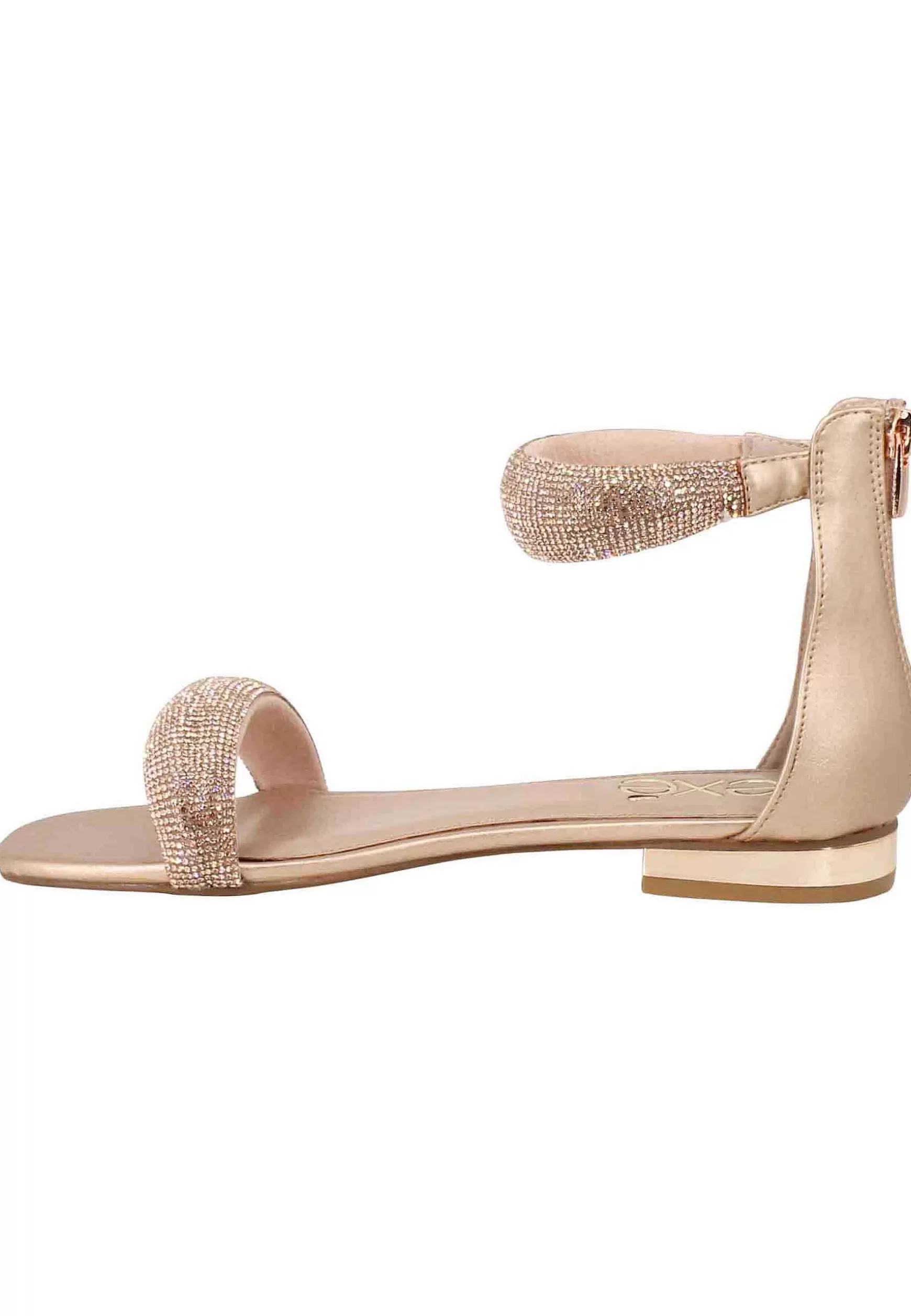 Sandali Bassi Donna In Strass Rosa Con Tacco Basso E Cinturino Alla Caviglia*Exe Shop