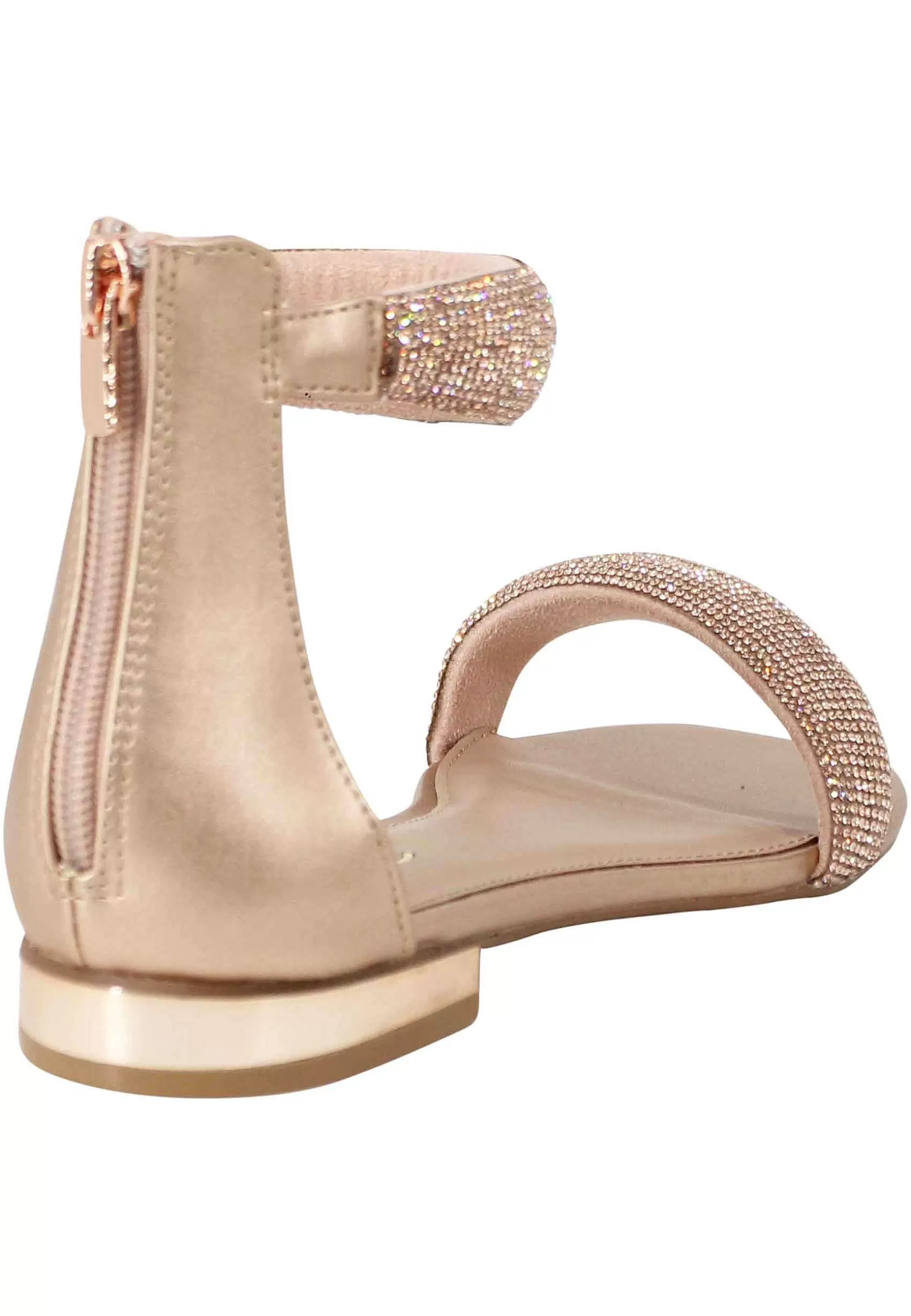 Sandali Bassi Donna In Strass Rosa Con Tacco Basso E Cinturino Alla Caviglia*Exe Shop