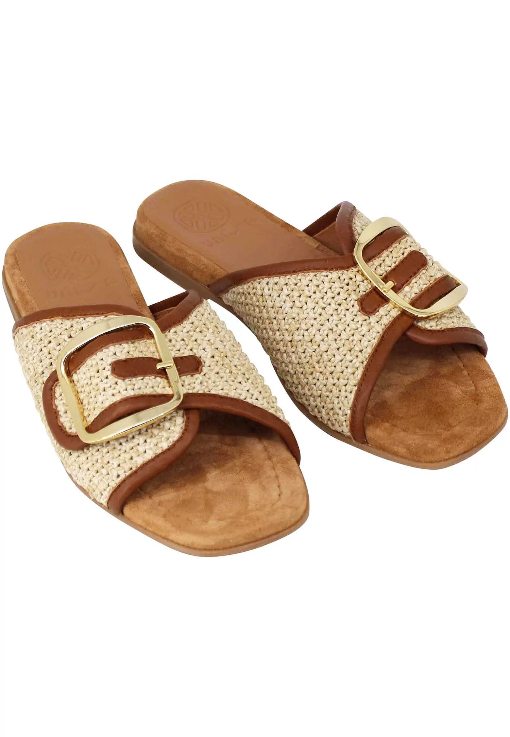 Sandali Bassi Donna In Tessuto Naturale Con Fibbia Oro*Unisa Sale