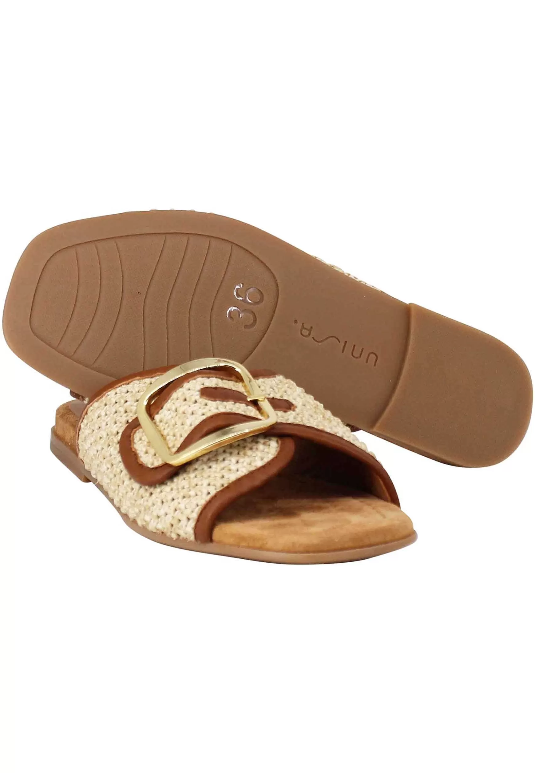 Sandali Bassi Donna In Tessuto Naturale Con Fibbia Oro*Unisa Sale