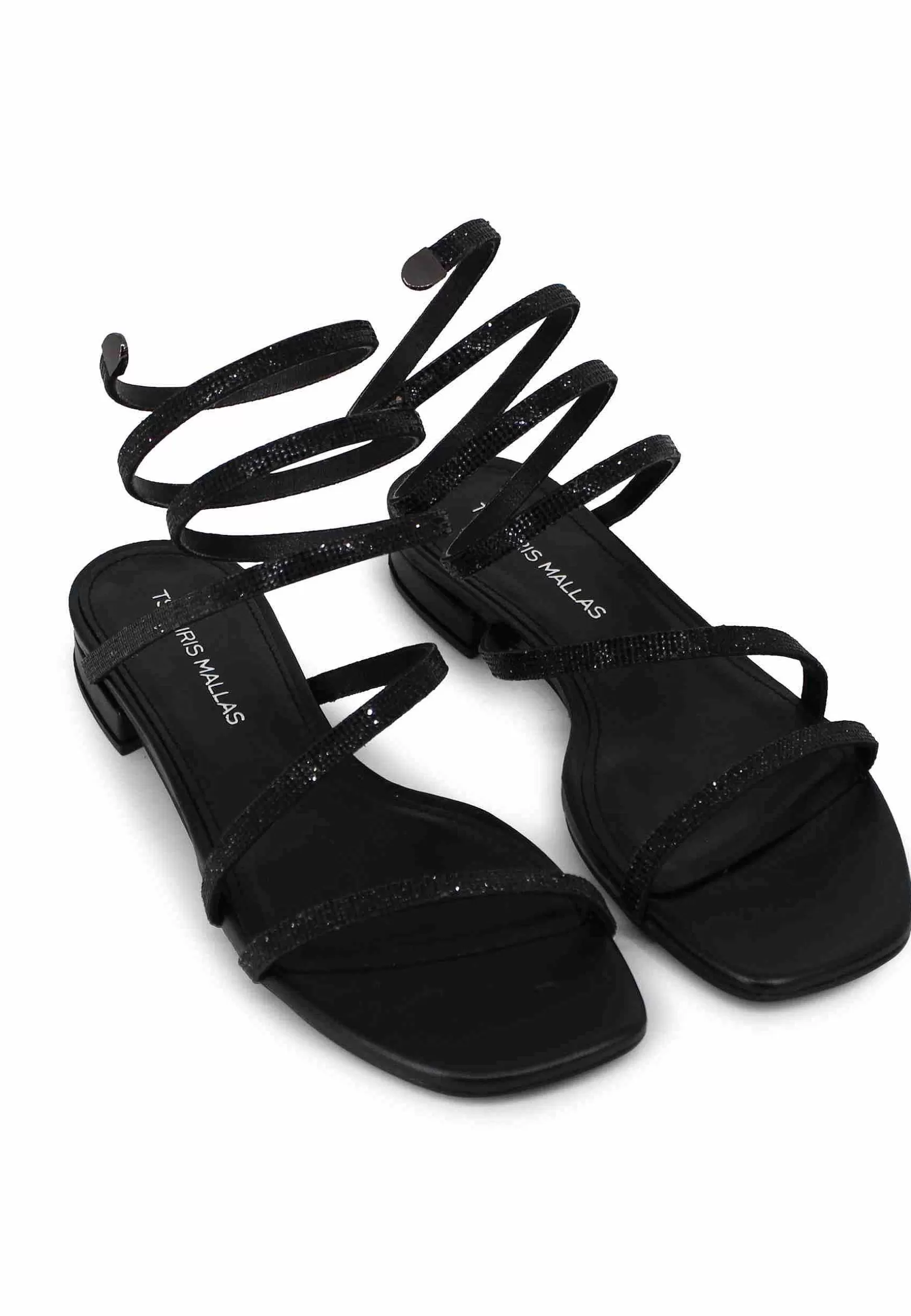 Sandali Bassi Donna In Tessuto Nero Con Strass E Cavigliera A Serpente*Tsakiris Mallas Shop