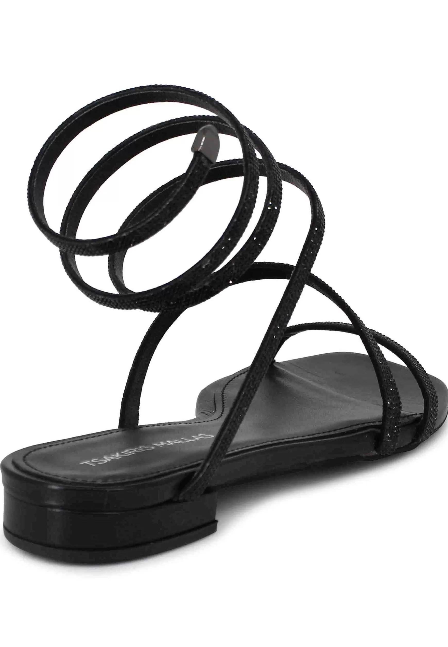 Sandali Bassi Donna In Tessuto Nero Con Strass E Cavigliera A Serpente*Tsakiris Mallas Shop