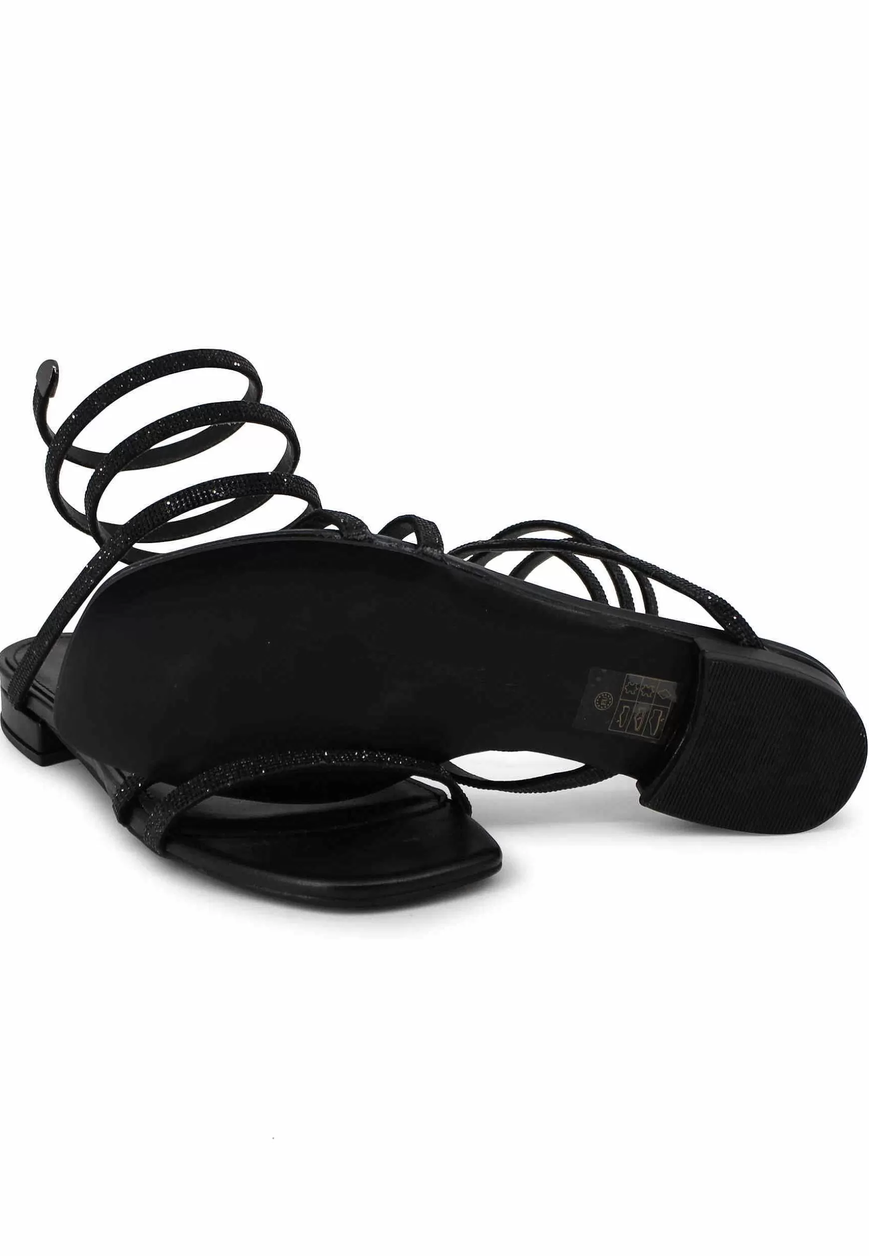 Sandali Bassi Donna In Tessuto Nero Con Strass E Cavigliera A Serpente*Tsakiris Mallas Shop