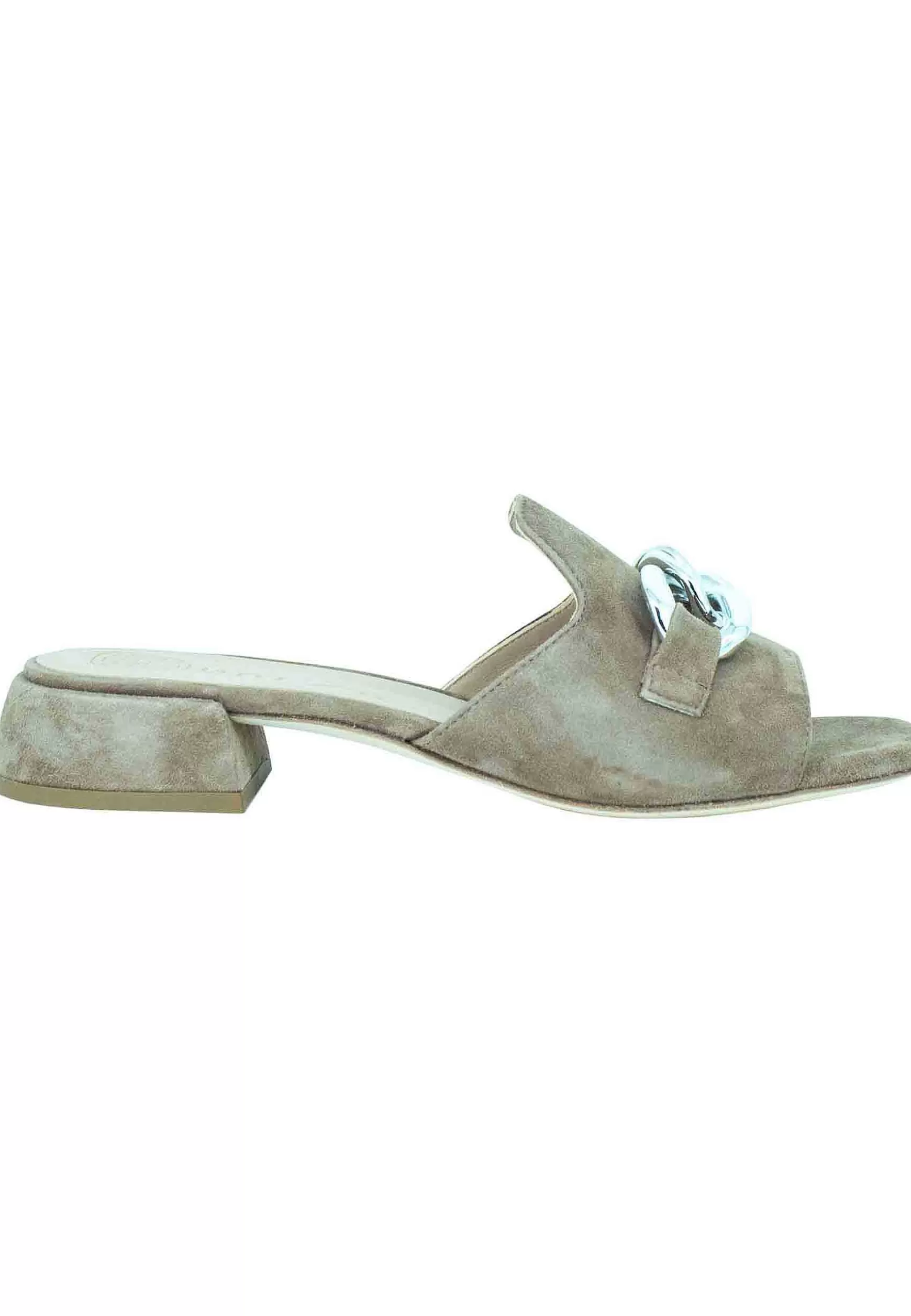 Sandali Da Donna In Camoscio Taupe Con Accessorio E Tacco Basso*Unisa Shop