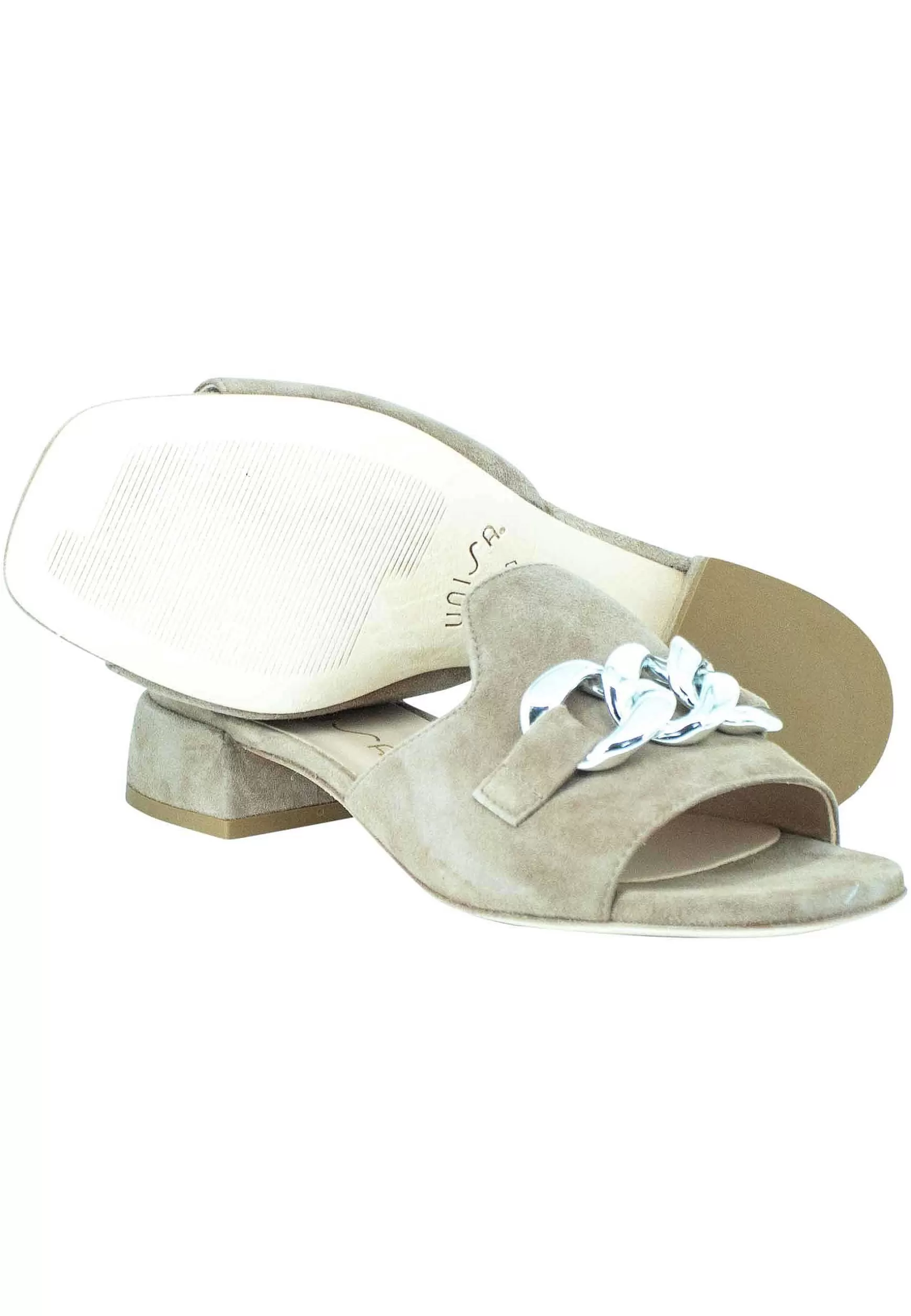 Sandali Da Donna In Camoscio Taupe Con Accessorio E Tacco Basso*Unisa Shop