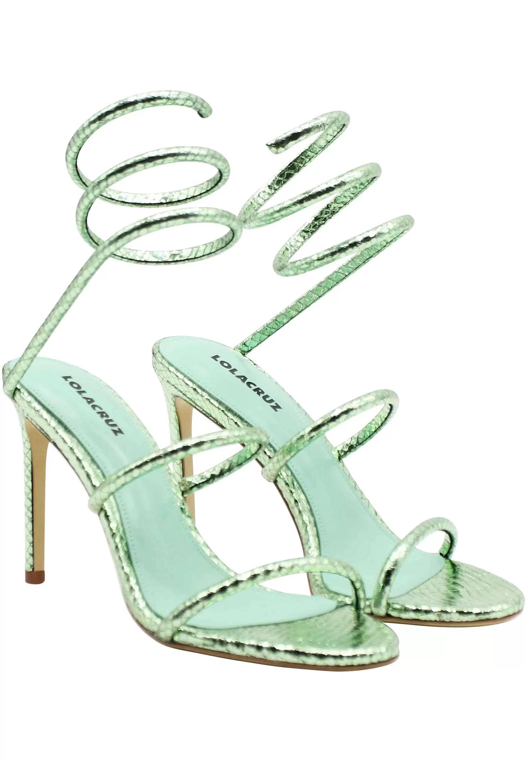 Sandali Donna Bardolino In Pelle Laminata Verde Con Strass E Cavigliera A Serpente Con Tacco Alto*Lola Cruz Online
