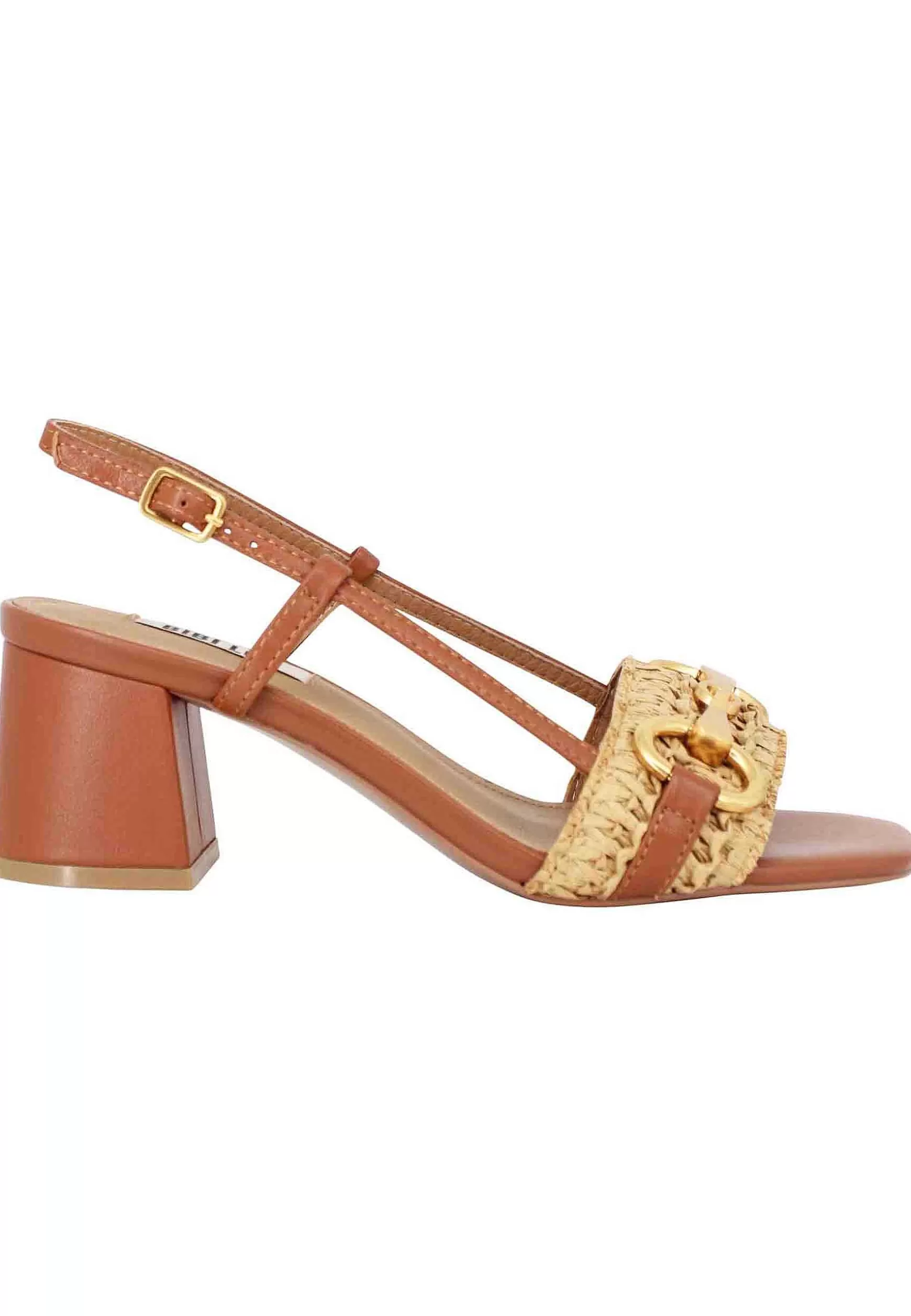 Sandali Donna Connie Slingback In Pelle E Tessuto Cuoio Con Morsetto Oro E Tacco Alto*Bibi Lou Clearance