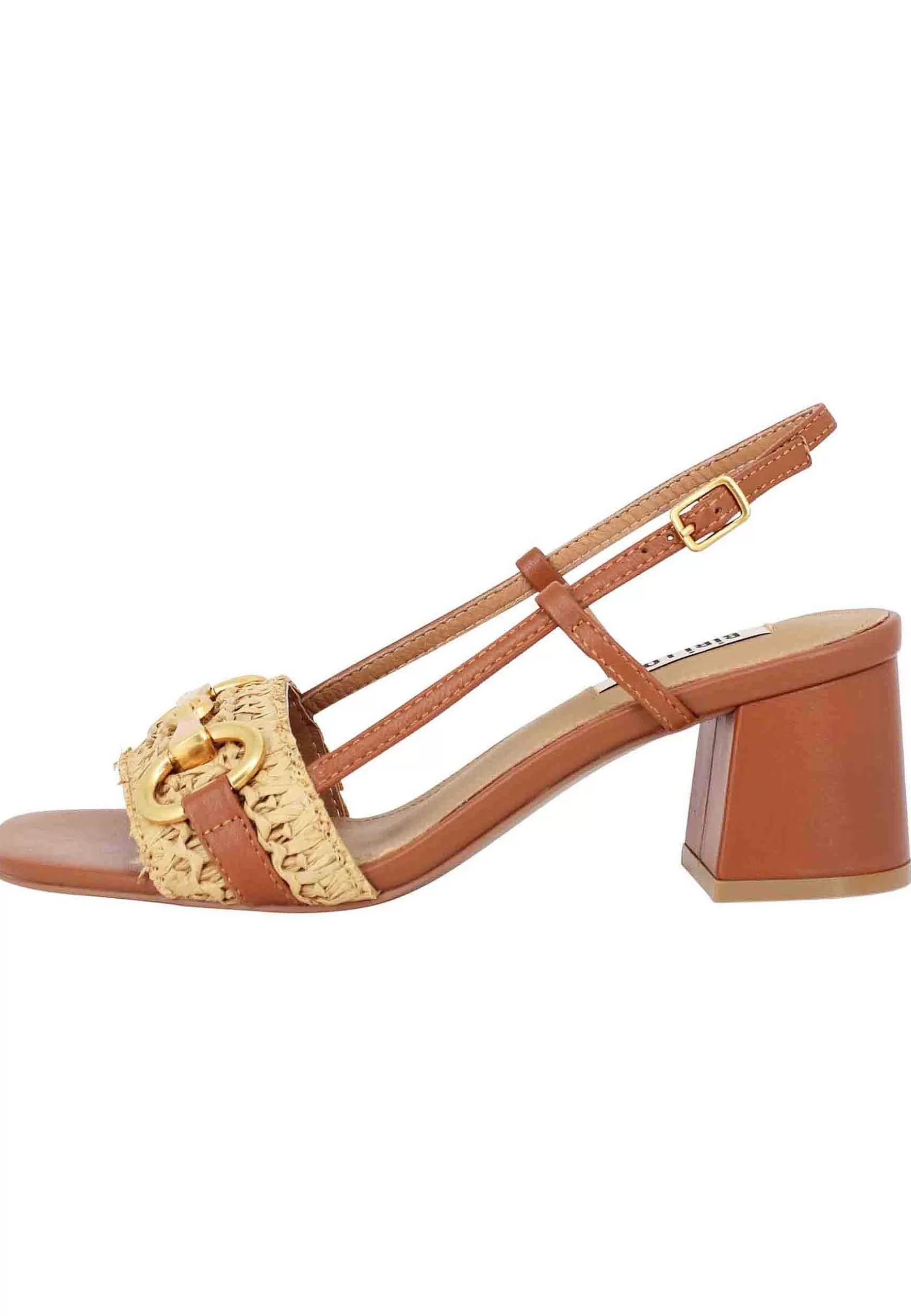 Sandali Donna Connie Slingback In Pelle E Tessuto Cuoio Con Morsetto Oro E Tacco Alto*Bibi Lou Clearance