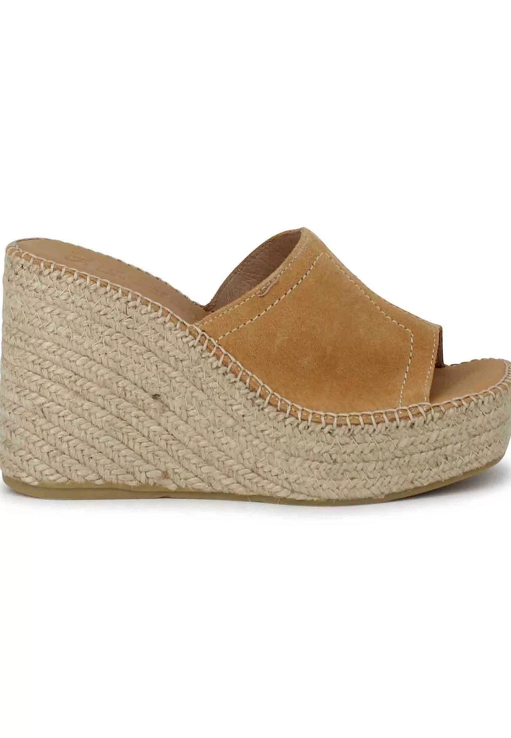 Sandali Donna Espadrillas In Camoscio Cuoio Con Zeppa Alta In Corda*Suyute Outlet