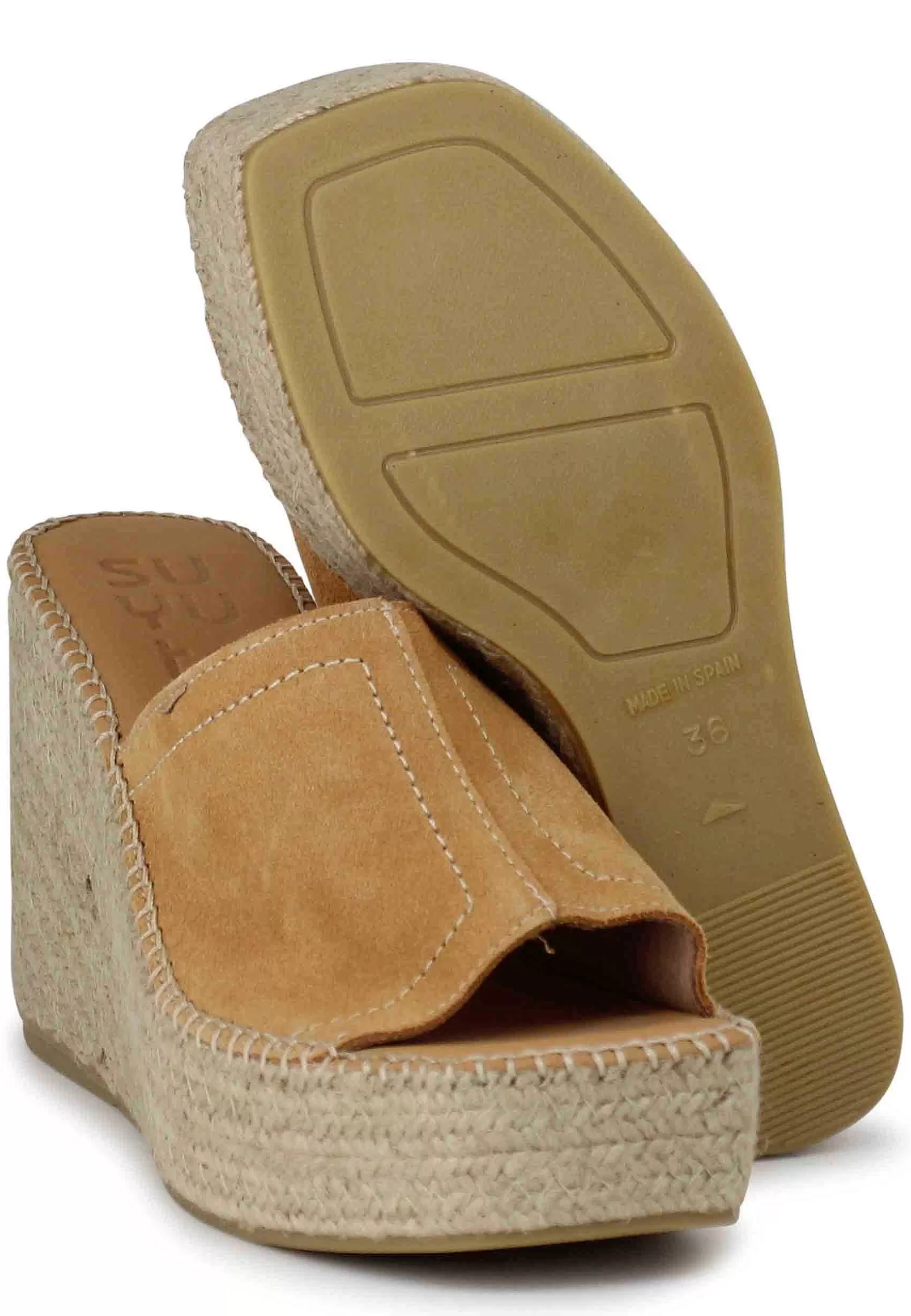 Sandali Donna Espadrillas In Camoscio Cuoio Con Zeppa Alta In Corda*Suyute Outlet