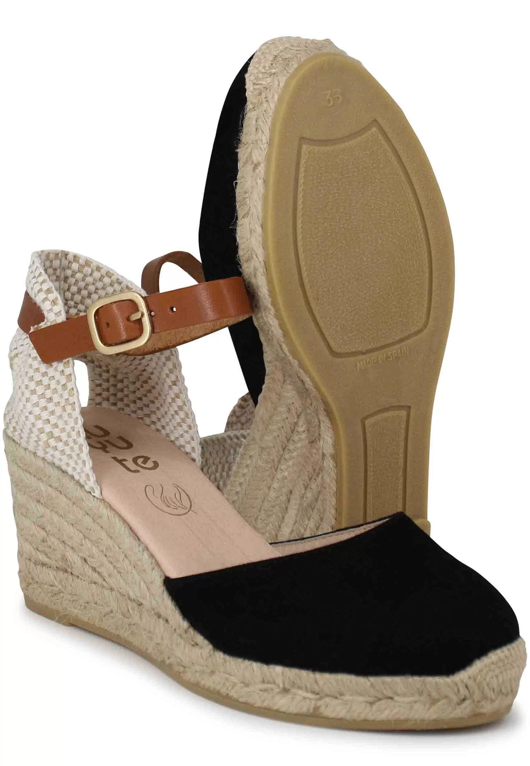 Sandali Donna Espadrillas In Camoscio Nero Con Cinturino Alla Caviglia*Suyute Store