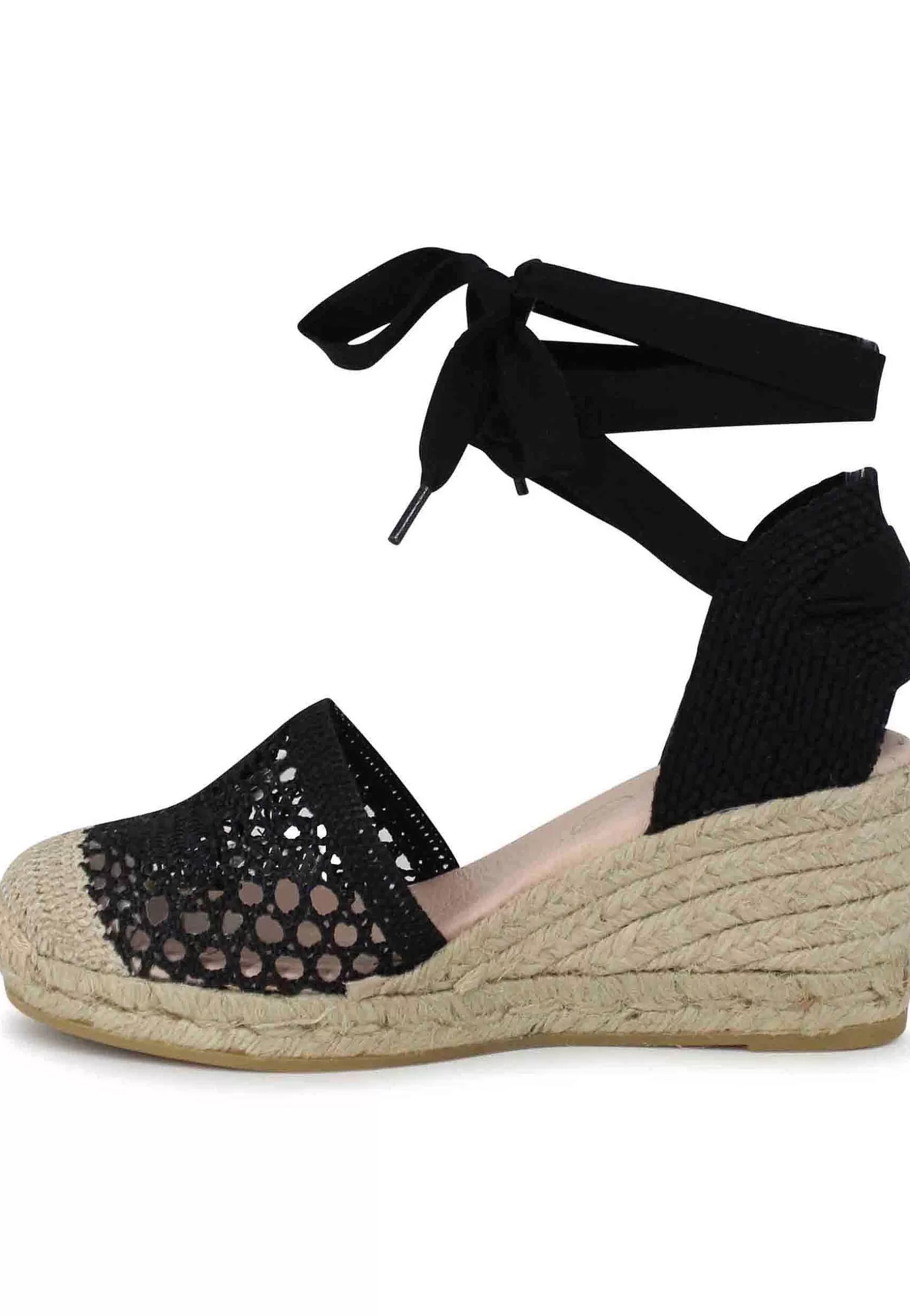 Sandali Donna Espadrillas In Tessuto Nero Ricamato E Laccetti Alla Caviglia*Suyute Outlet