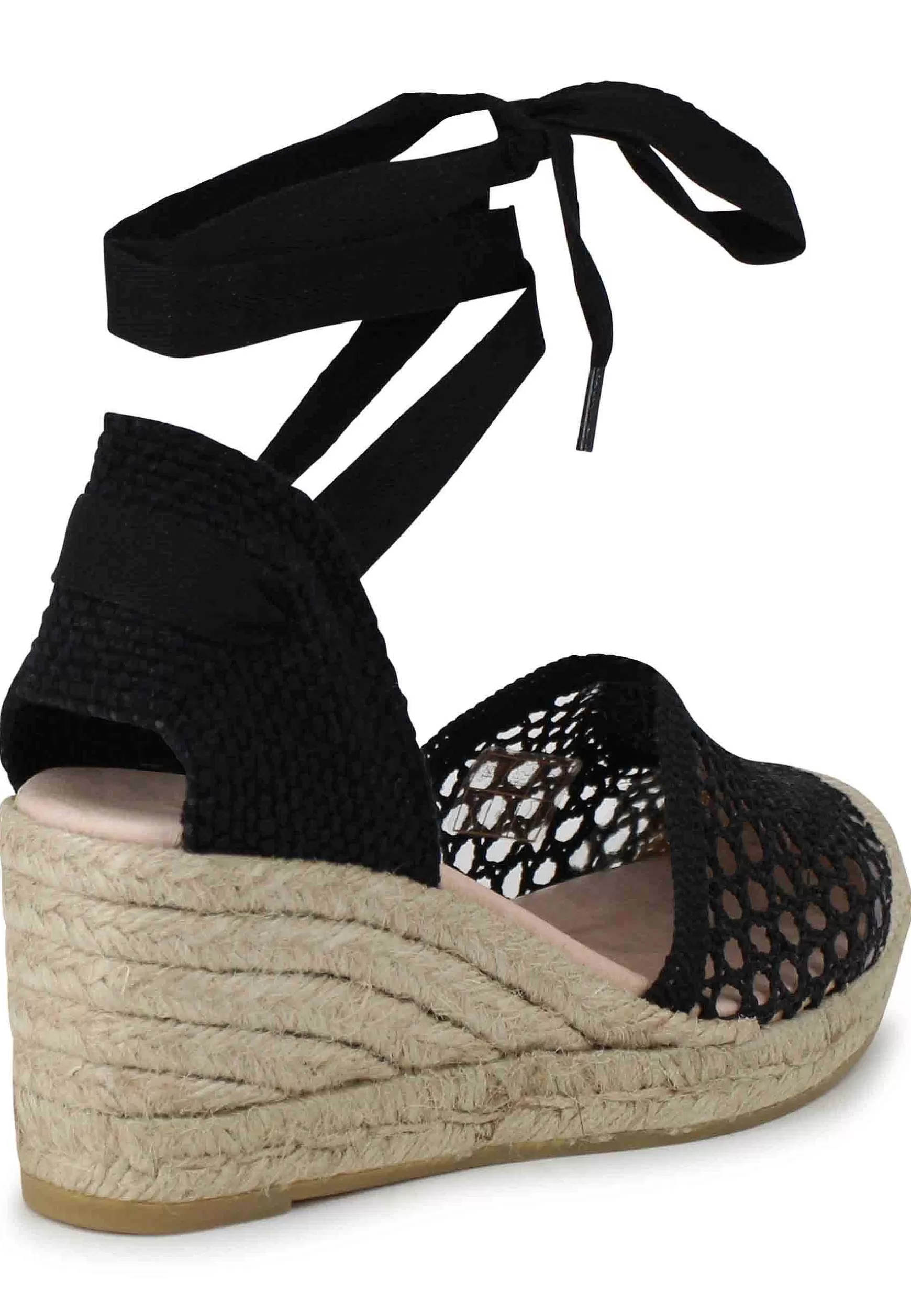 Sandali Donna Espadrillas In Tessuto Nero Ricamato E Laccetti Alla Caviglia*Suyute Outlet