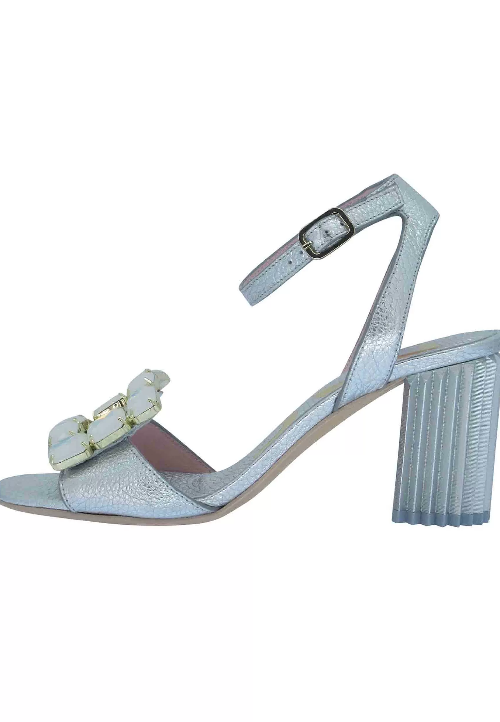 Sandali Donna Gramet In Pelle Argento Con Accessorio E Tacco Grosso In Metallo*Ras Discount