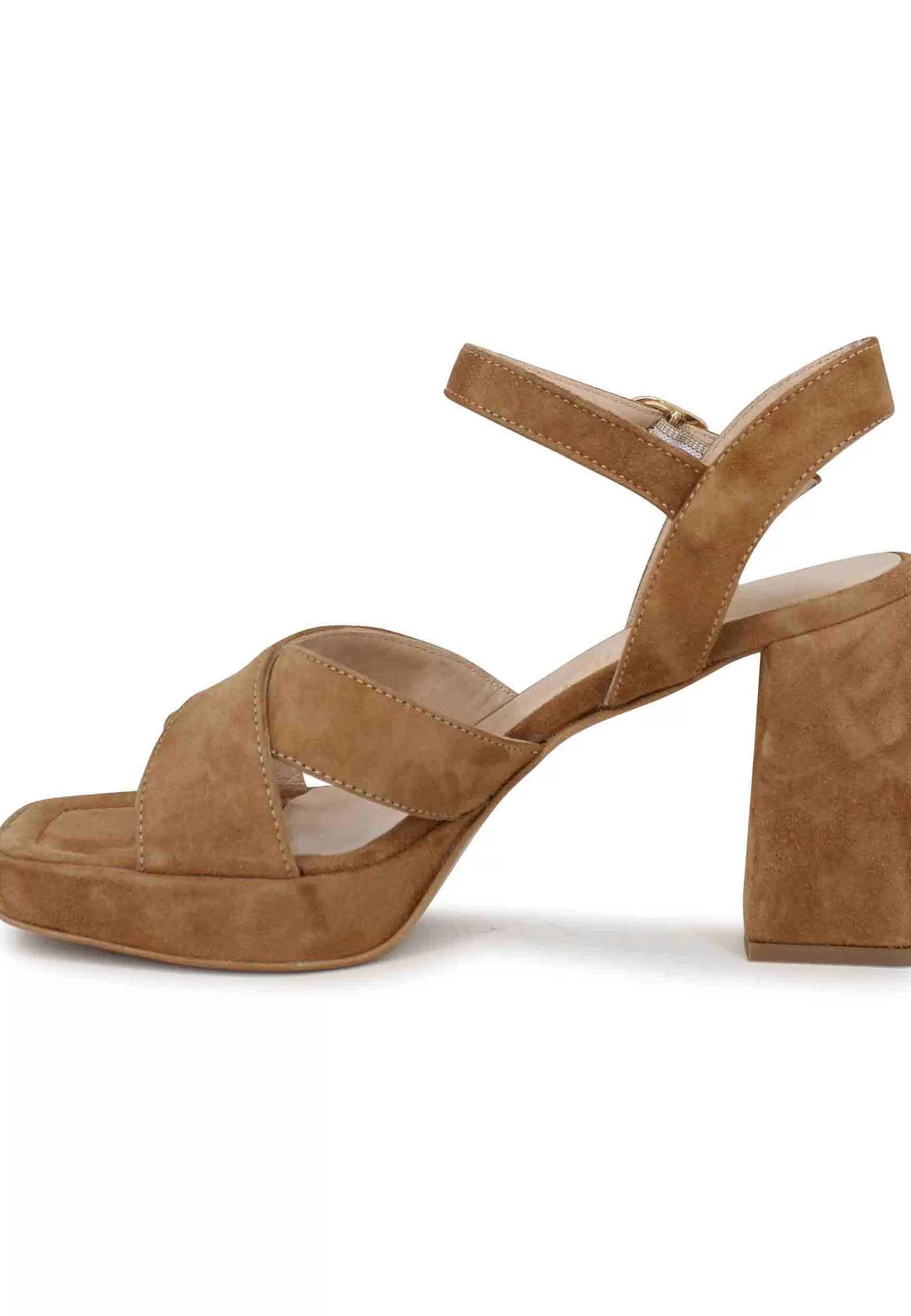 Sandali Donna In Camoscio Cuoio Con Tacco Alto E Plateau** Online
