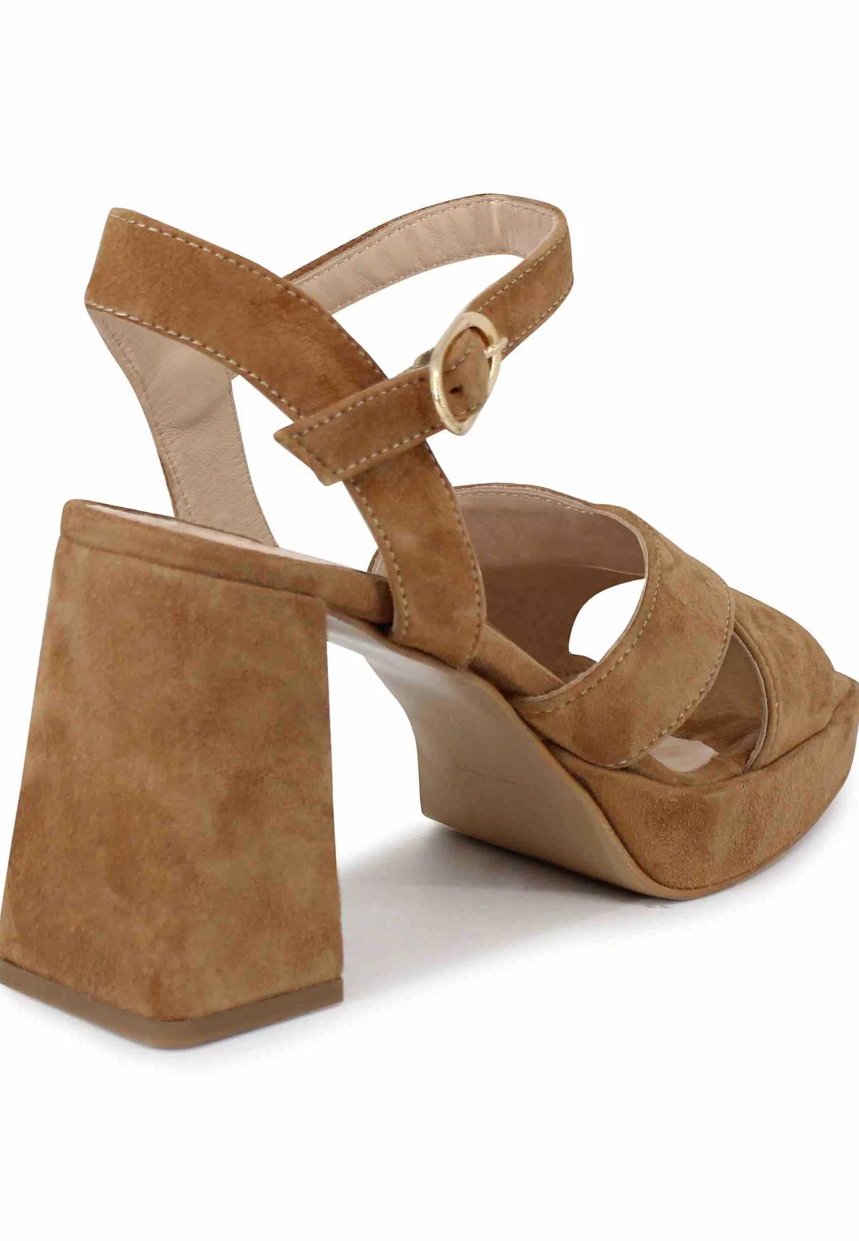 Sandali Donna In Camoscio Cuoio Con Tacco Alto E Plateau** Online