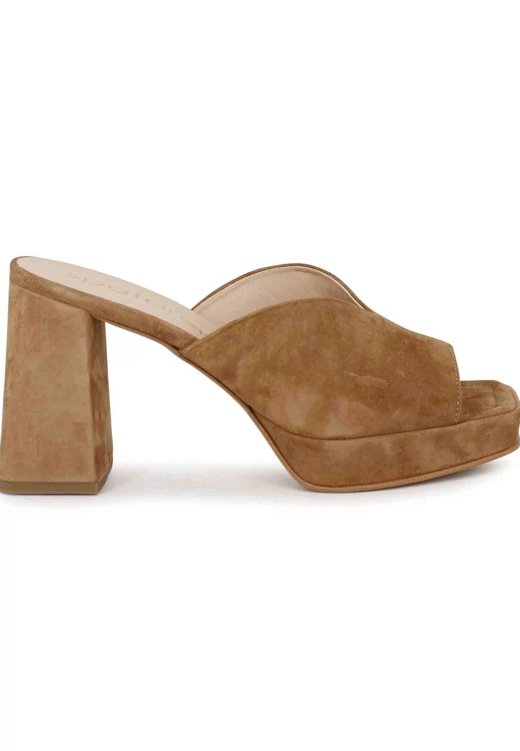 Sandali Donna In Camoscio Cuoio Con Tacco Alto E Plateau Tono Su Tono** Fashion