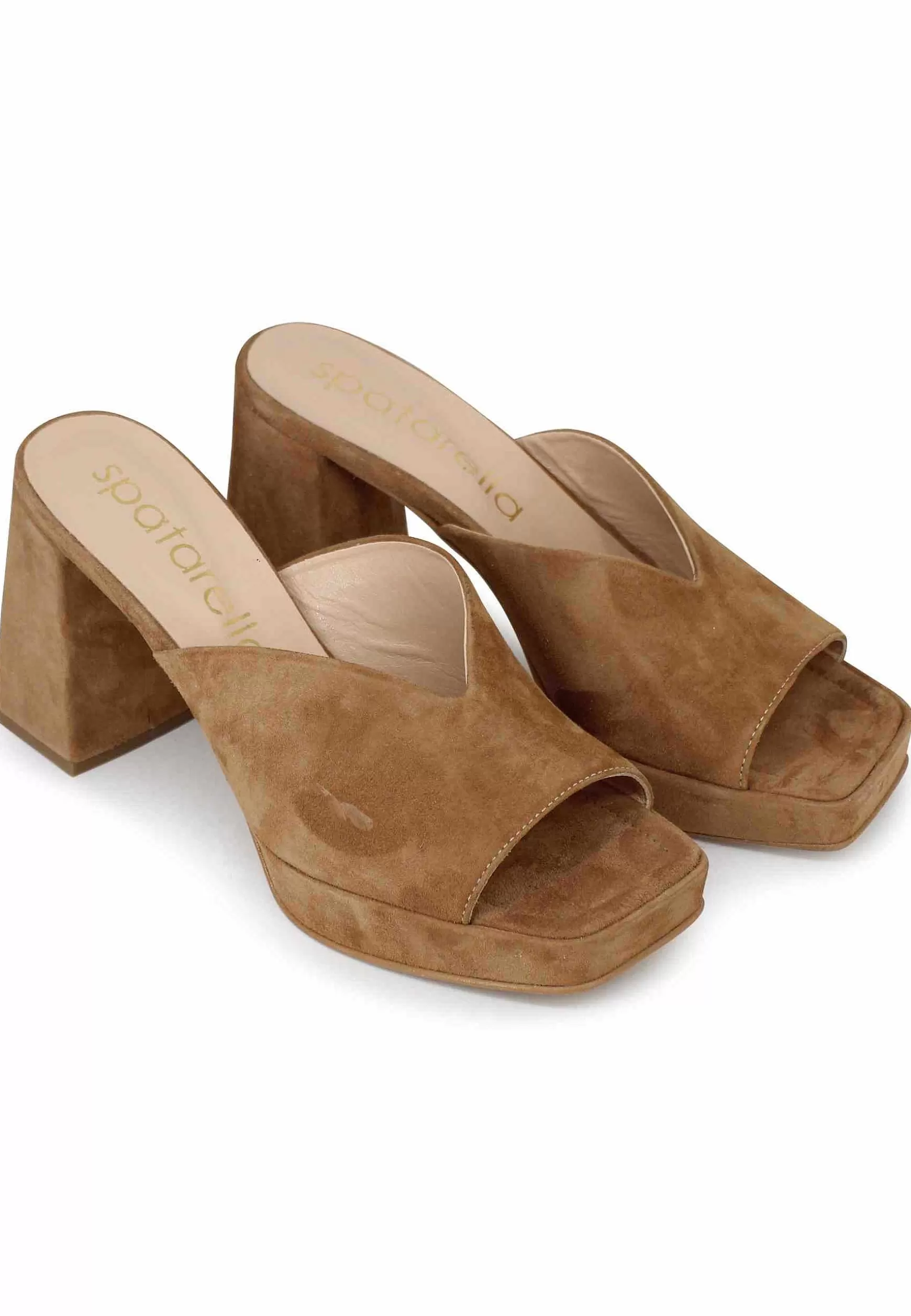 Sandali Donna In Camoscio Cuoio Con Tacco Alto E Plateau Tono Su Tono** Fashion