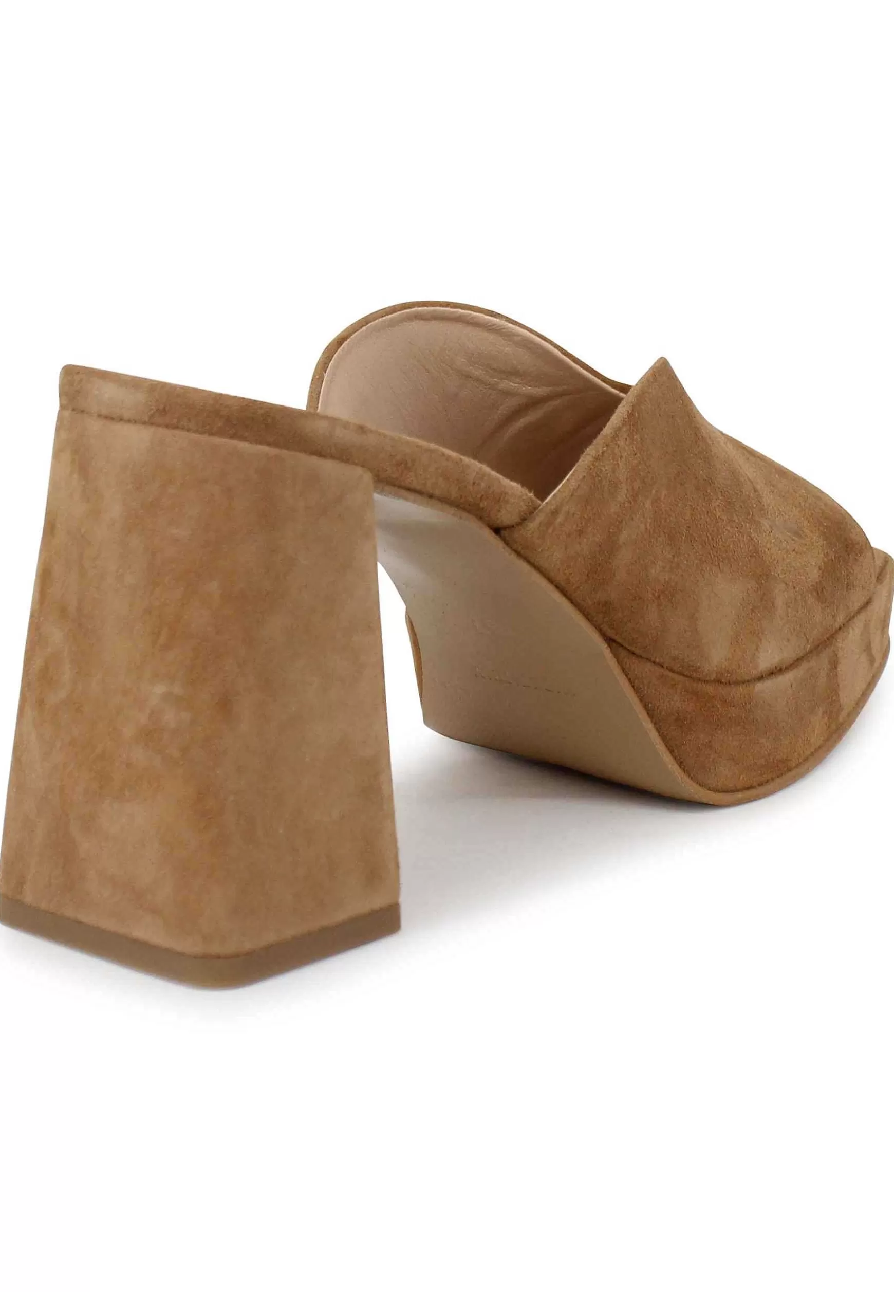 Sandali Donna In Camoscio Cuoio Con Tacco Alto E Plateau Tono Su Tono** Fashion