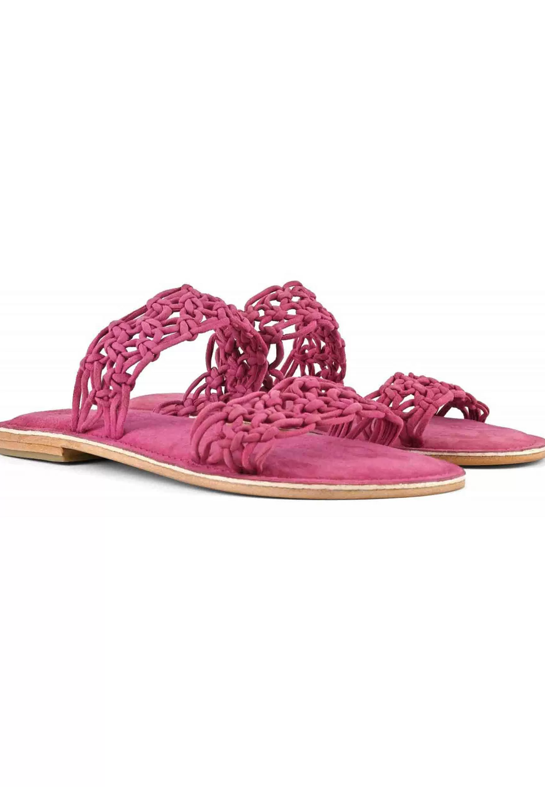 Sandali Donna In Camoscio Fuxia A Doppia Fascia Con Nodi*Coral Blue Cheap