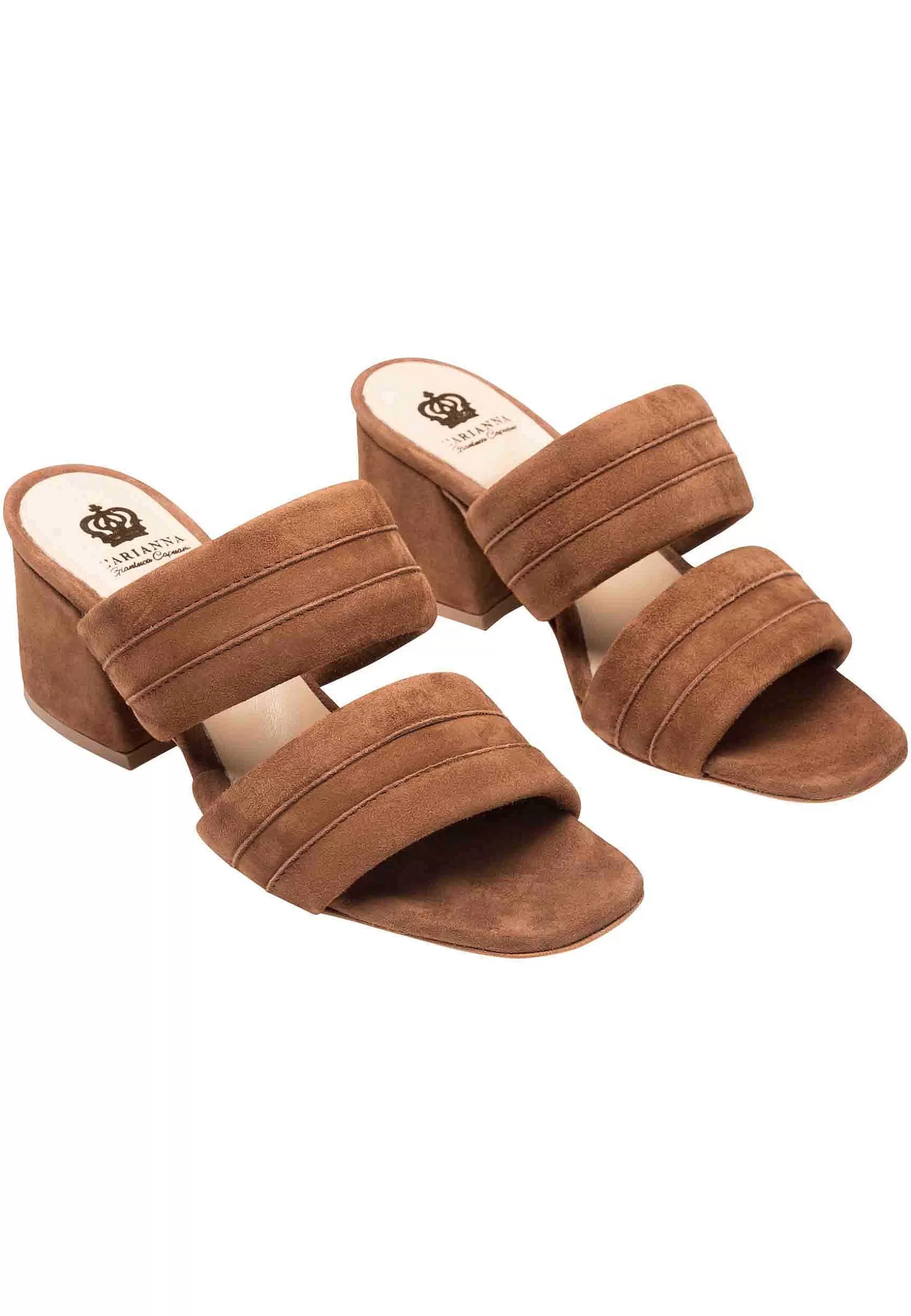 Sandai Donna In Camoscio Marrone A Doppia Fascia E Tacco Medio*L Shop