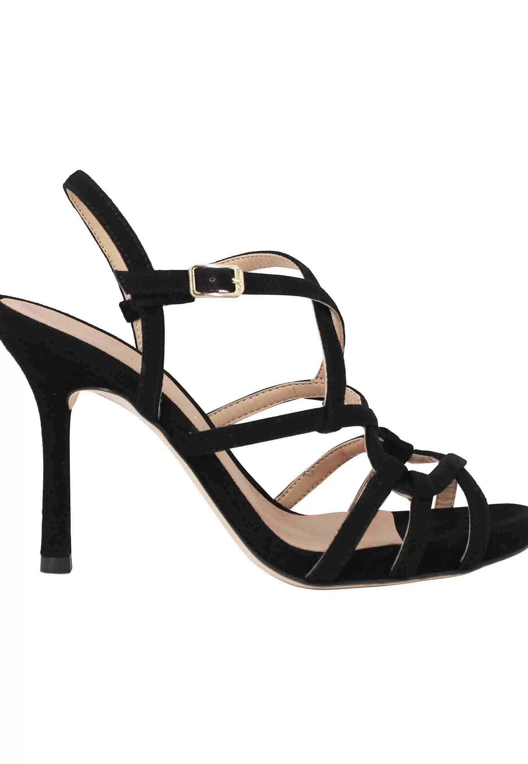 Sandali Donna In Camoscio Nero Con Tacco Alto E Cinturino Alla Caviglia*Unisa New