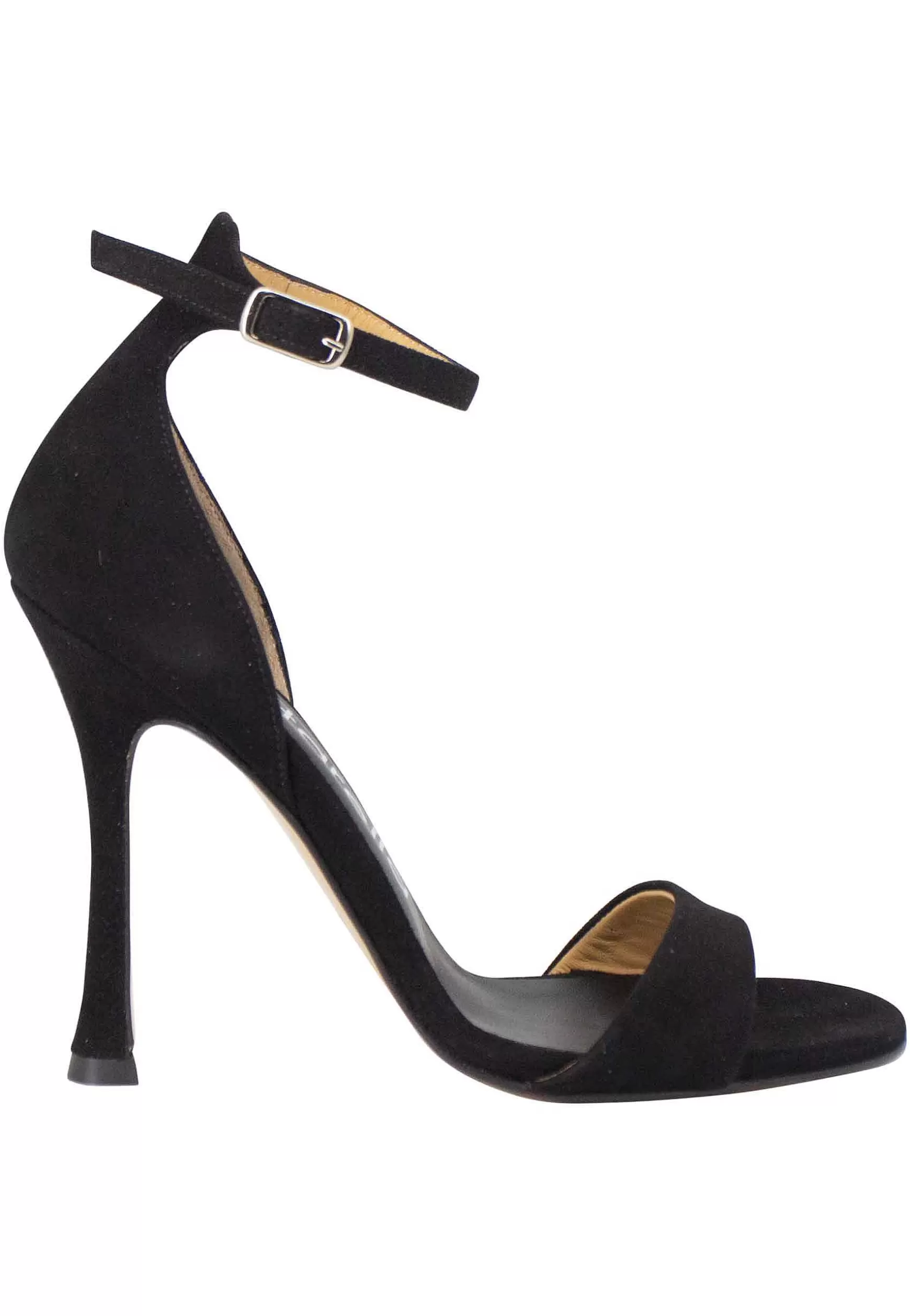 Sandali Donna In Camoscio Nero Con Tacco Alto E Cinturino Alla Caviglia** New
