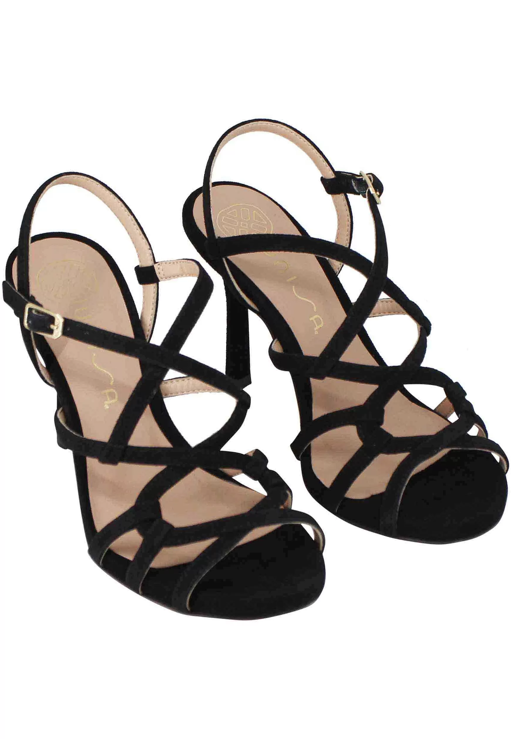 Sandali Donna In Camoscio Nero Con Tacco Alto E Cinturino Alla Caviglia*Unisa New