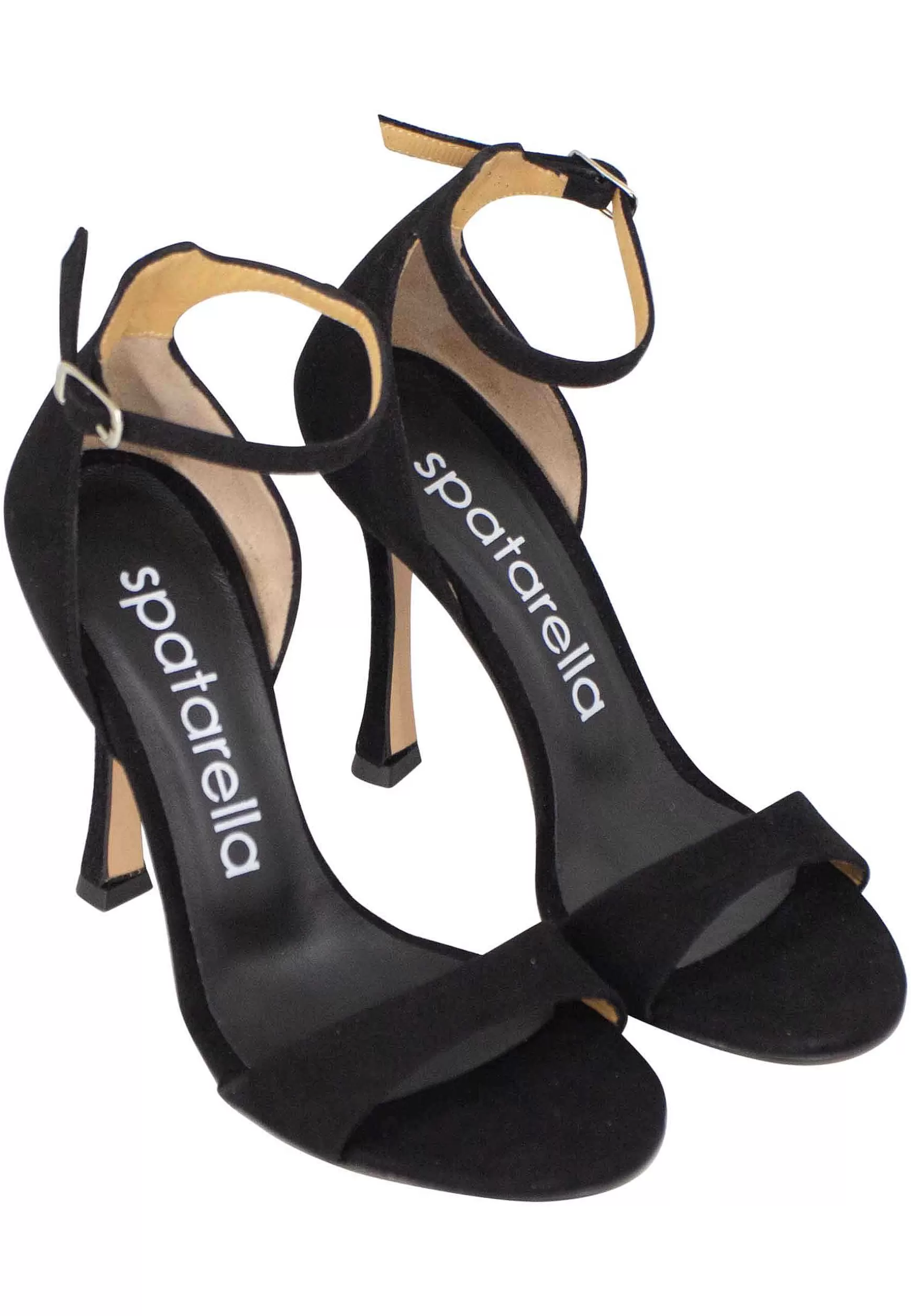 Sandali Donna In Camoscio Nero Con Tacco Alto E Cinturino Alla Caviglia** New